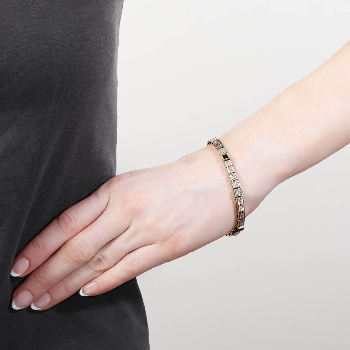 Edwardian 14k/Platinum Sapphire and Diamond Line Bracelet