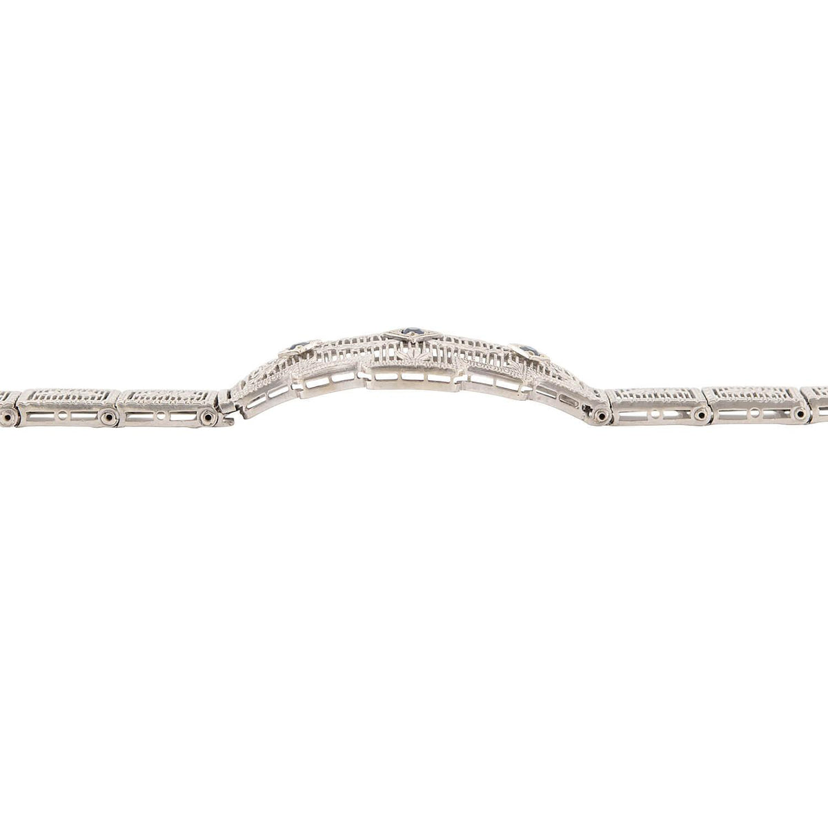 Art Deco 14k White Sapphire Filigree Line Bracelet