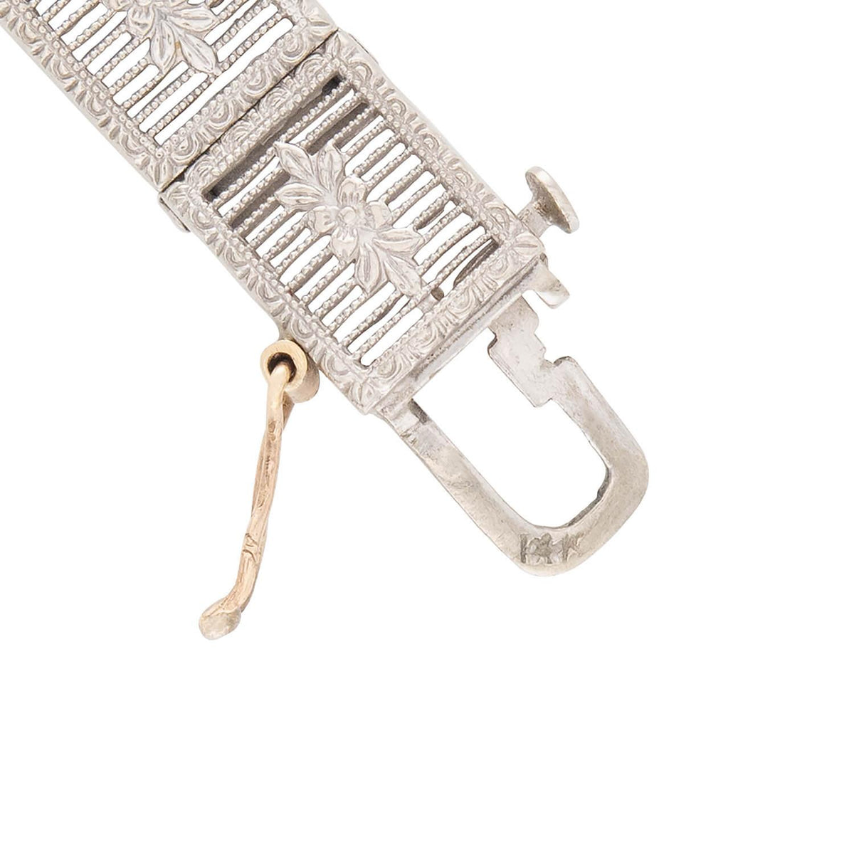 Art Deco 14k White Sapphire Filigree Line Bracelet