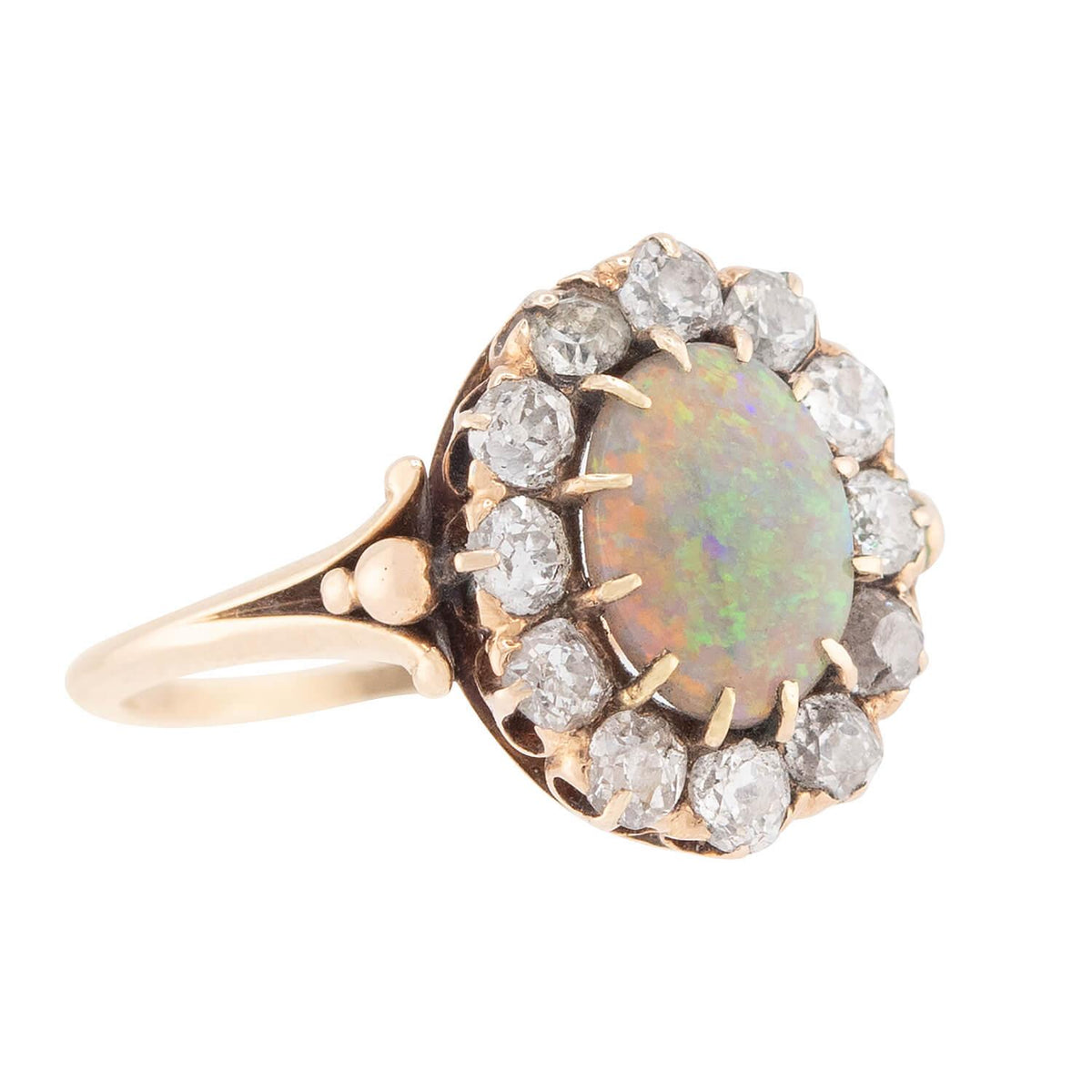 Victorian 14k Opal and Diamond Halo Ring