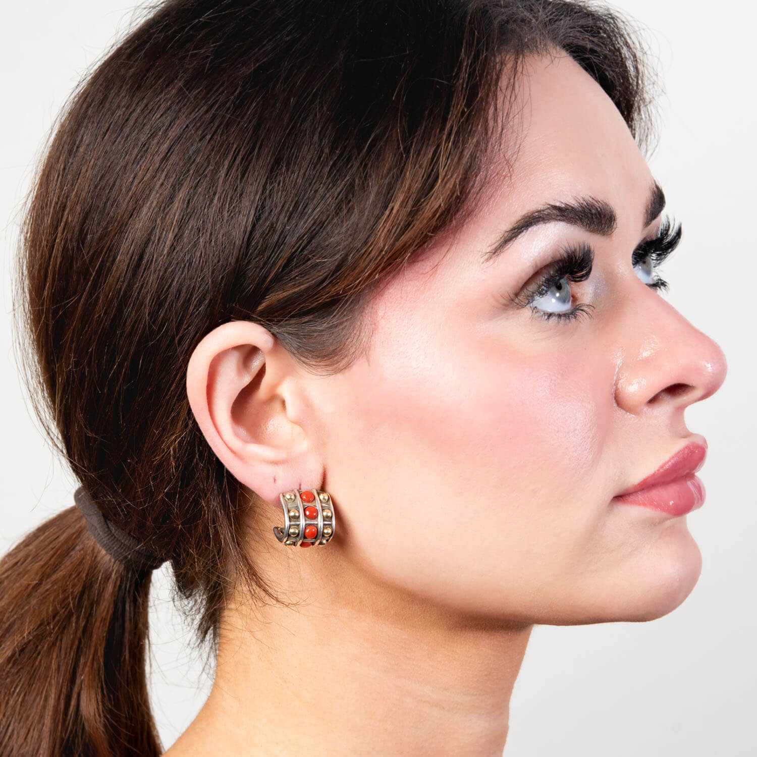 LAGOS Estate 18k/Sterling Silver Coral Checkerboard Earrings
