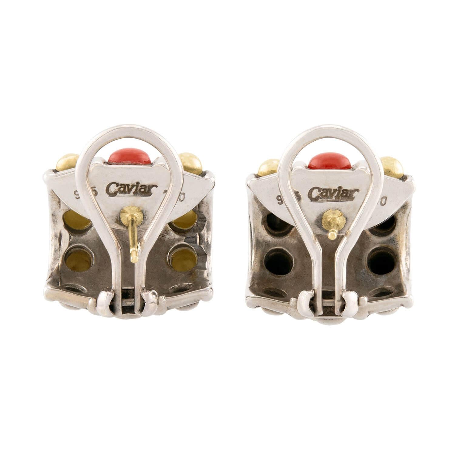 LAGOS Estate 18k/Sterling Silver Coral Checkerboard Earrings