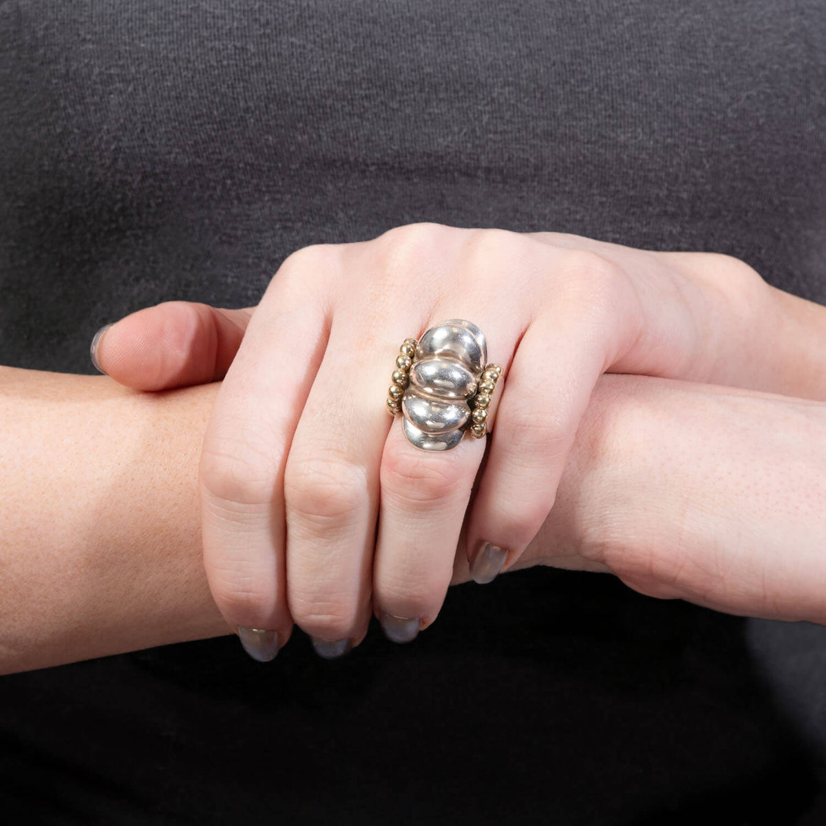 LAGOS Estate 18k/Sterling Silver Bubble Ring & Earring Set