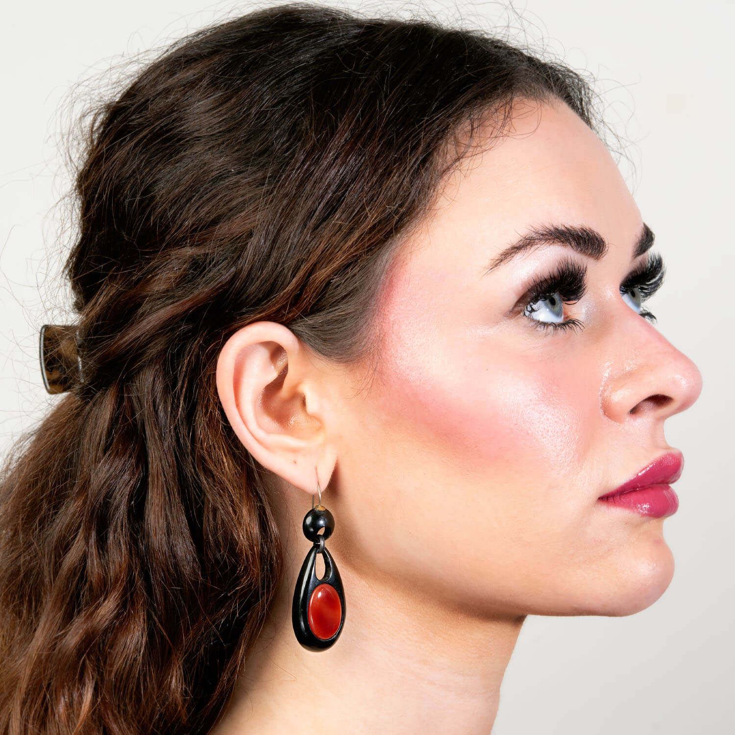 Victorian Sterling Silver and Jet Carnelian Earrings