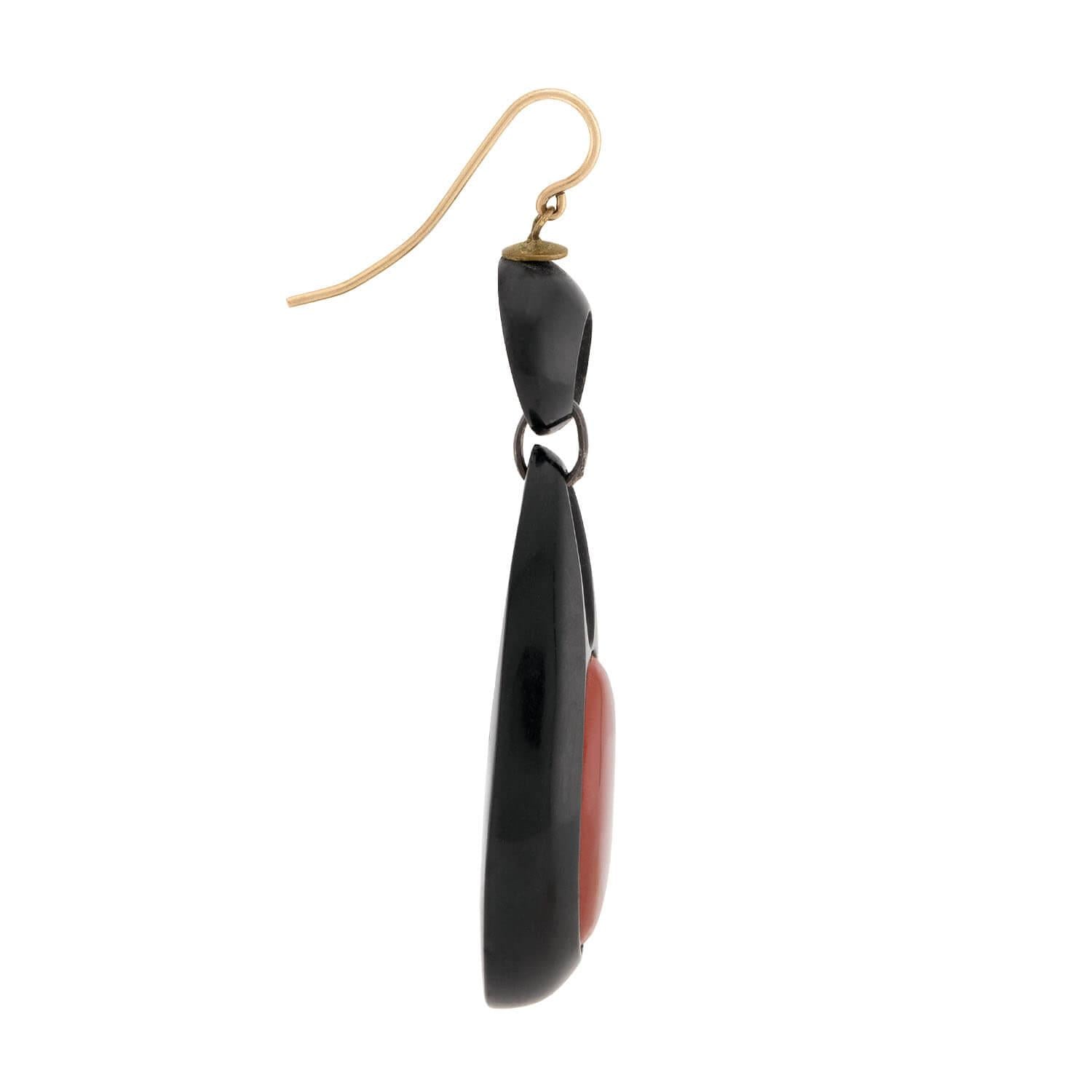 Victorian Sterling Silver and Jet Carnelian Earrings