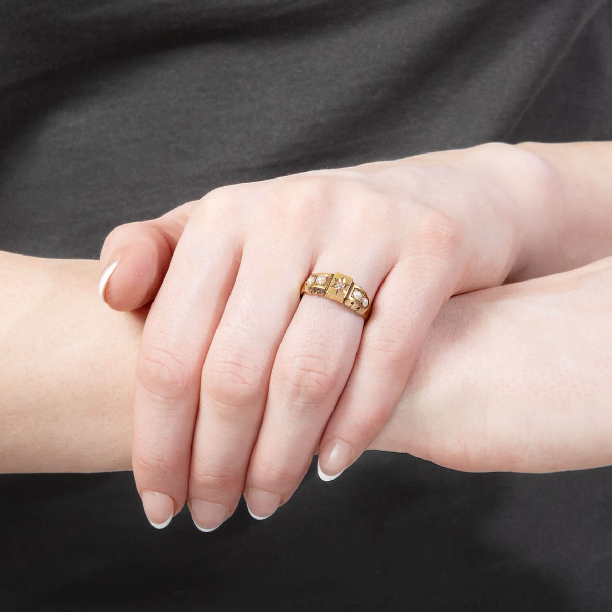 Victorian English 15k Diamond and Pearl Ring