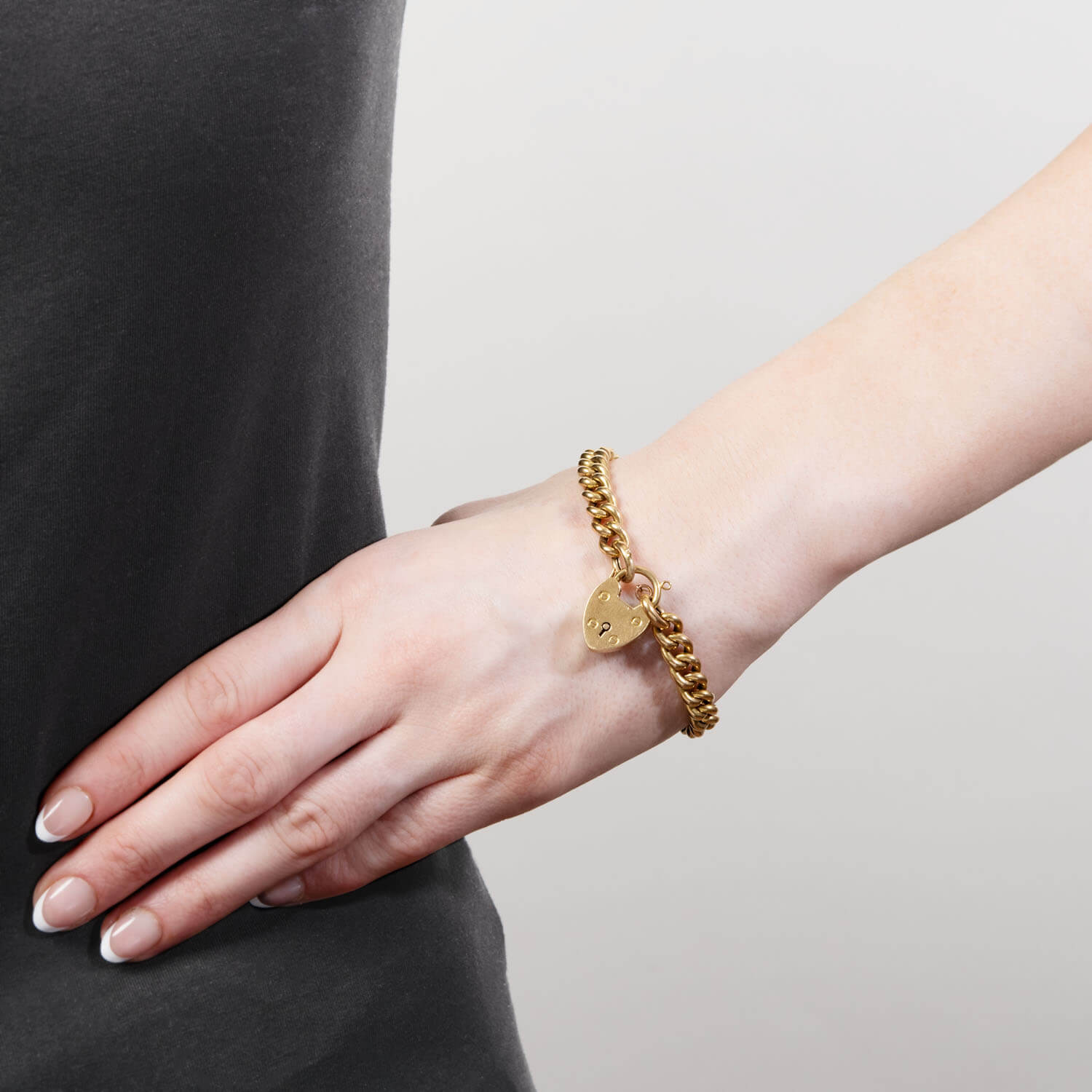 Victorian English 18k Cuban Link Heart Padlock Bracelet