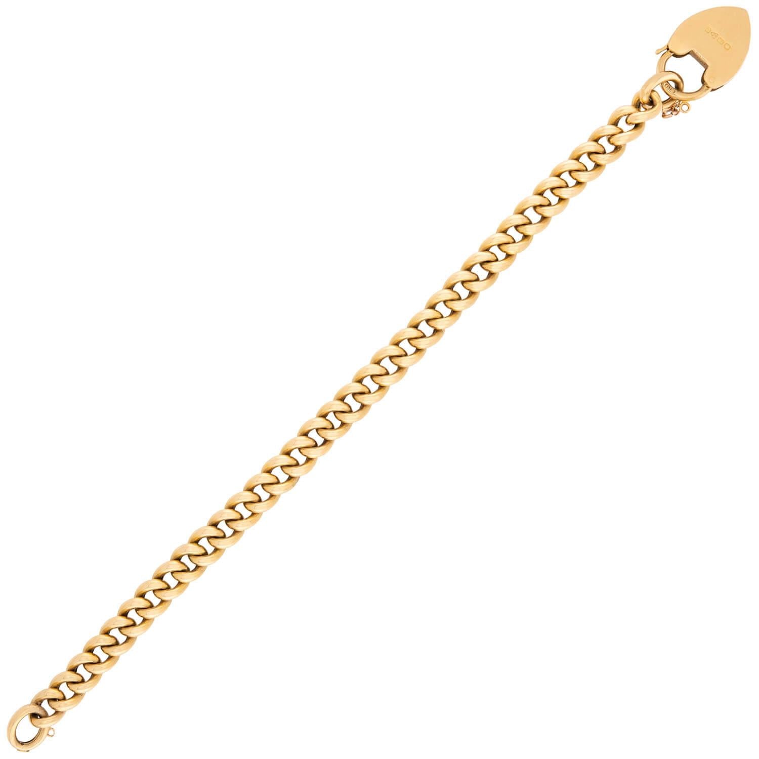 Victorian English 18k Cuban Link Heart Padlock Bracelet