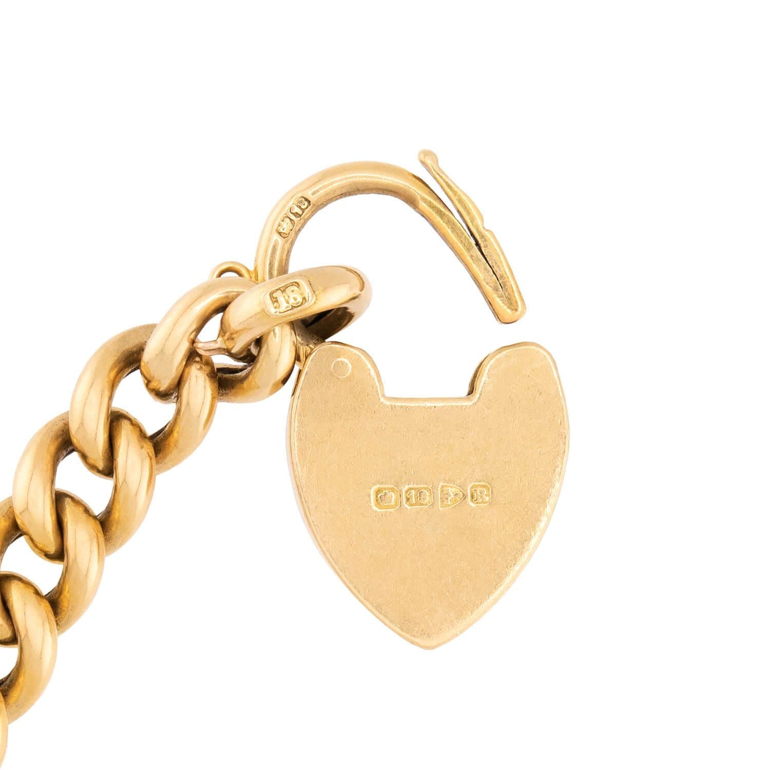 Victorian English 18k Cuban Link Heart Padlock Bracelet
