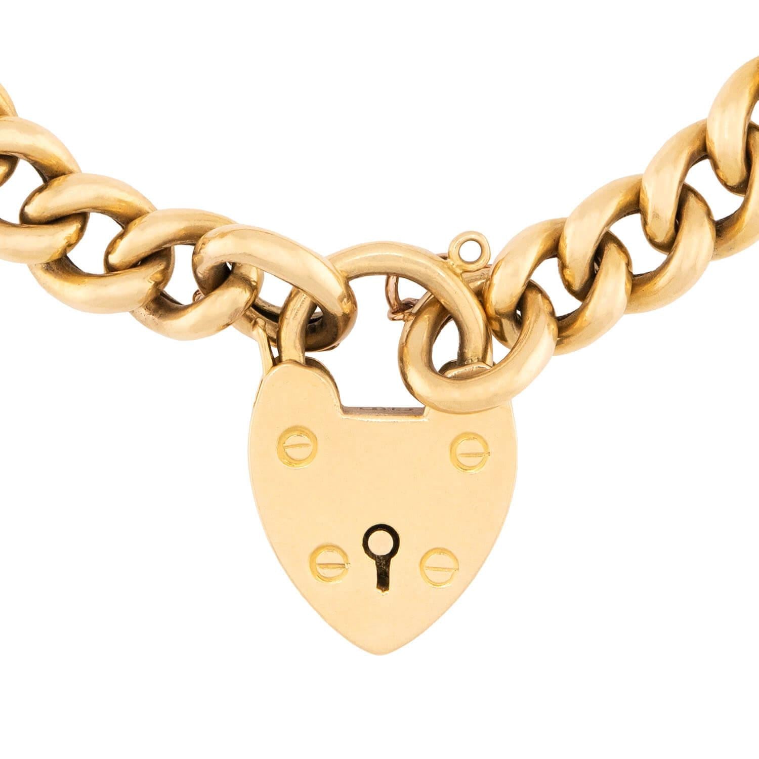Victorian English 18k Cuban Link Heart Padlock Bracelet