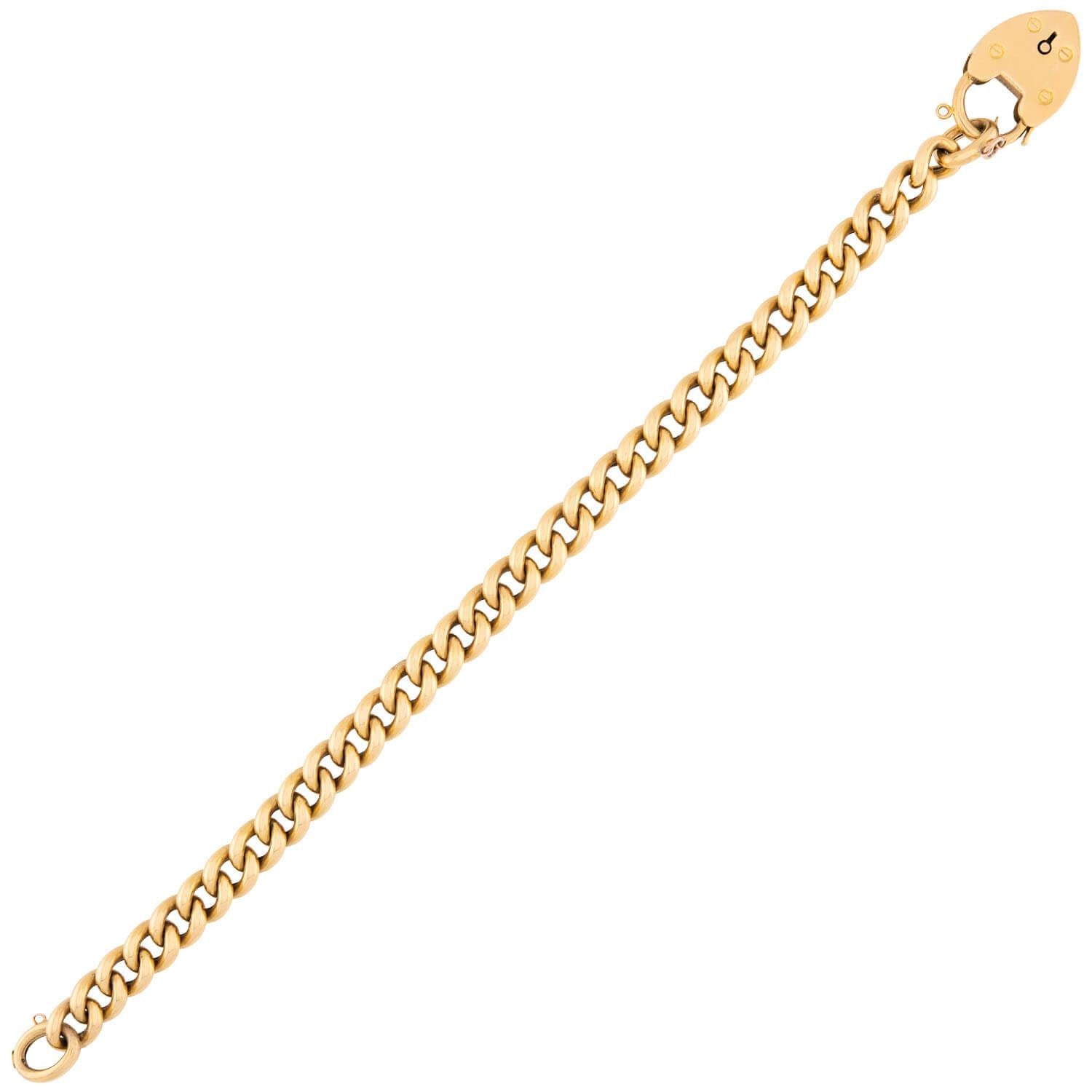 Victorian English 18k Cuban Link Heart Padlock Bracelet