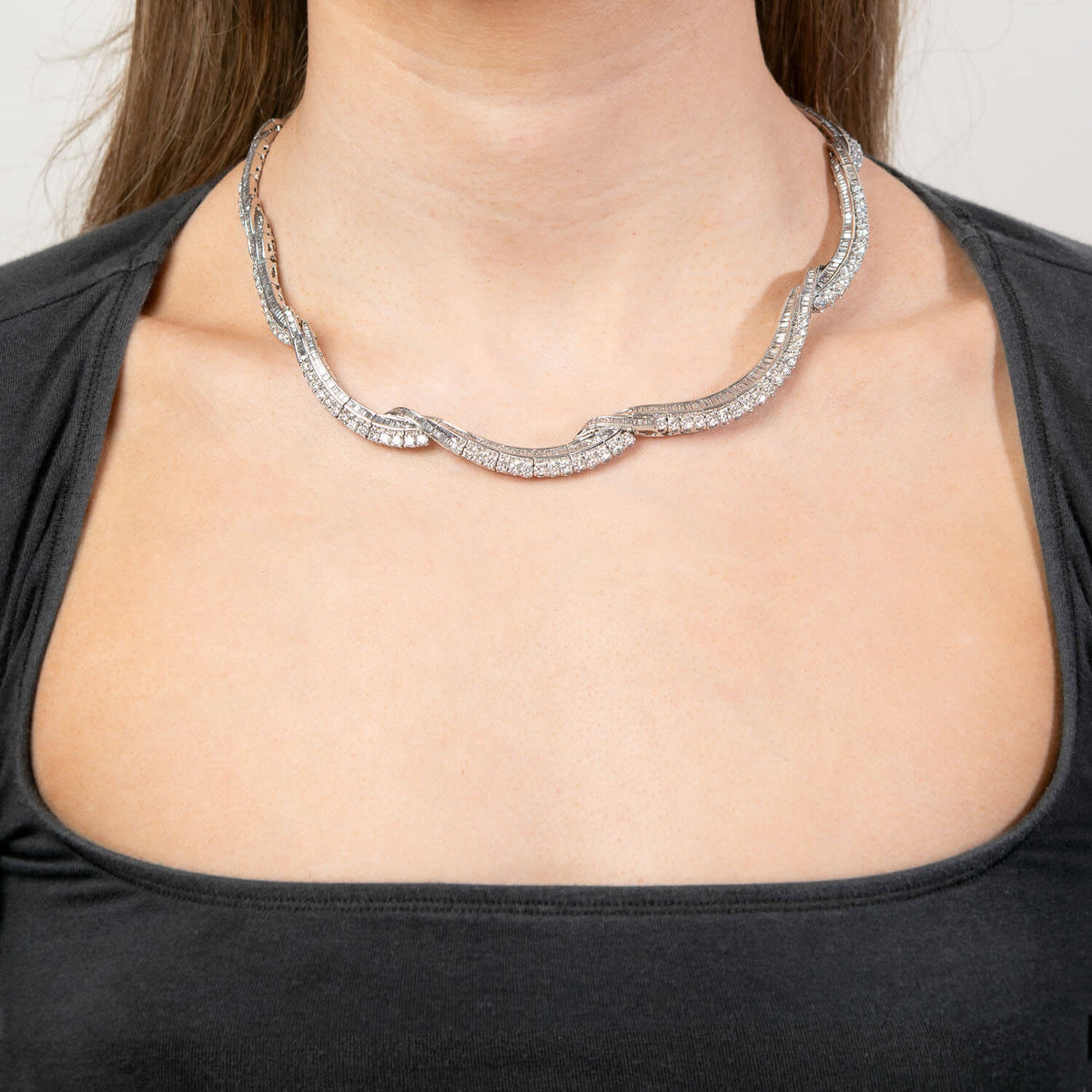 Estate Platinum 20ctw+ Diamond Twisted Riviera Necklace