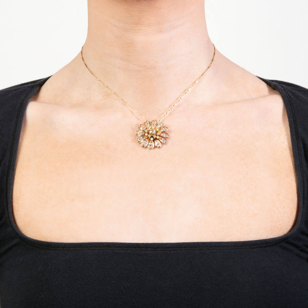Victorian 18k 1.60ctw Rose & Mine Cut Diamond Floral Pendant