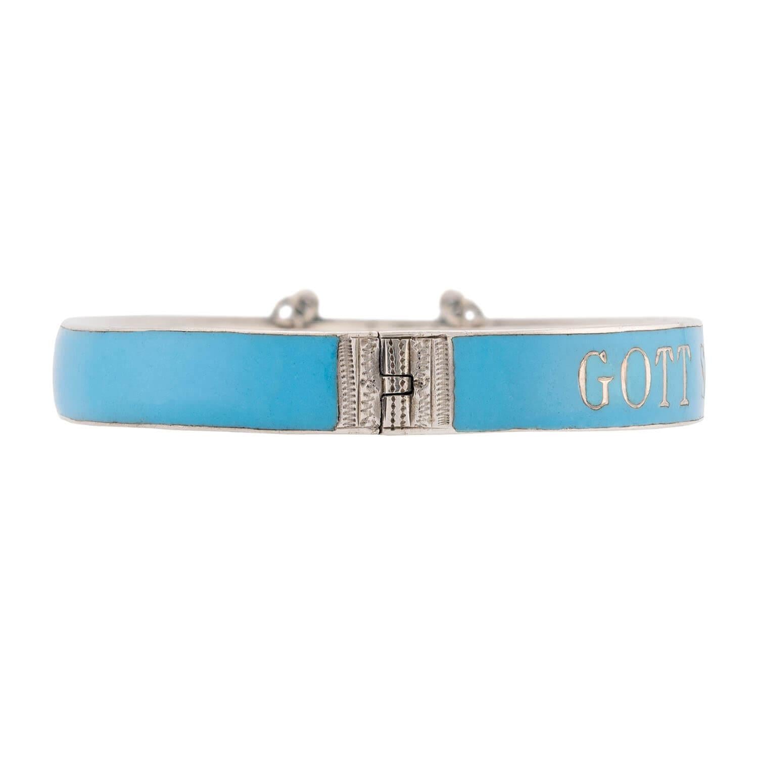 Victorian Sterling Silver Blue Enamel Hinged Bangle
