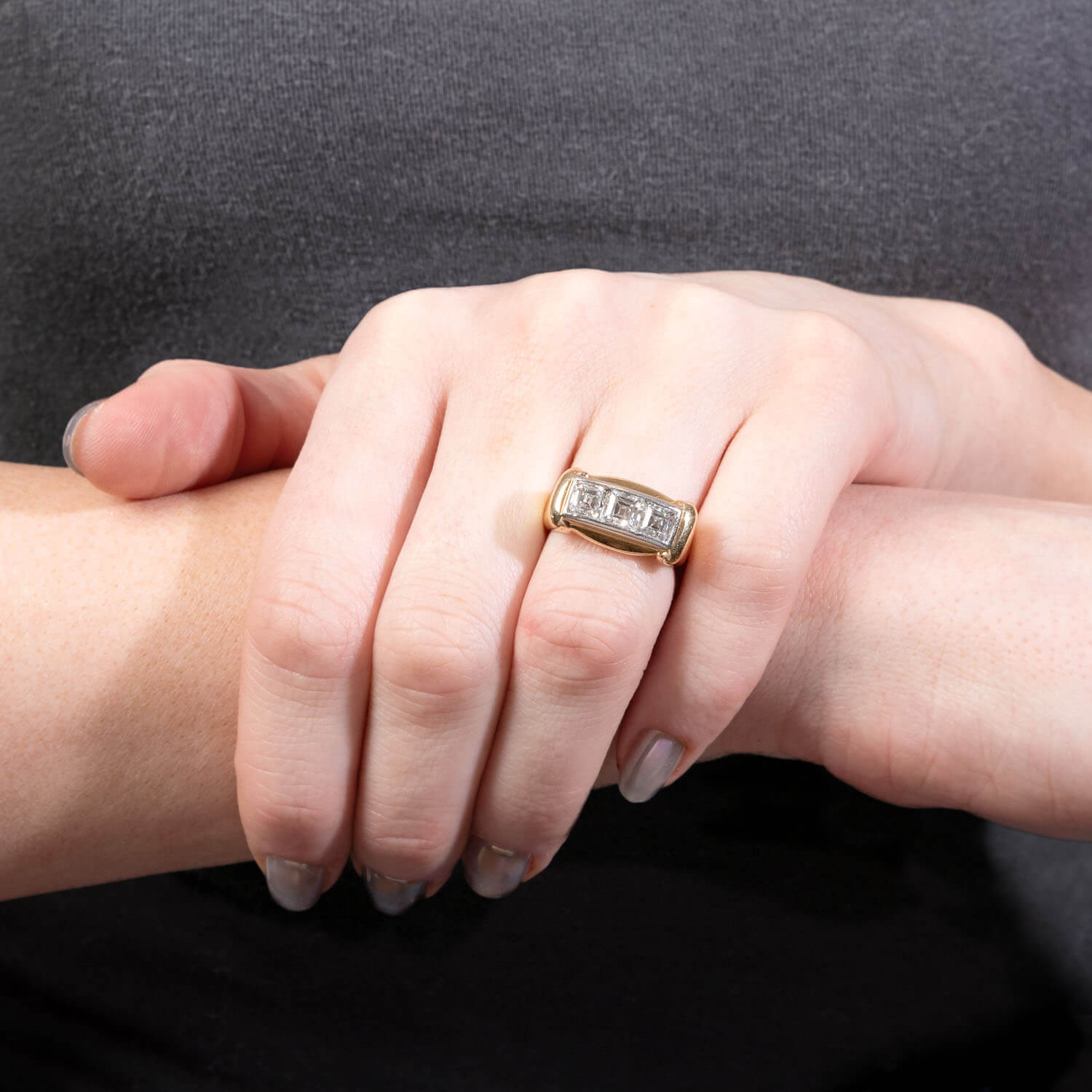Retro 14k & Palladium Diamond Three Stone Ring
