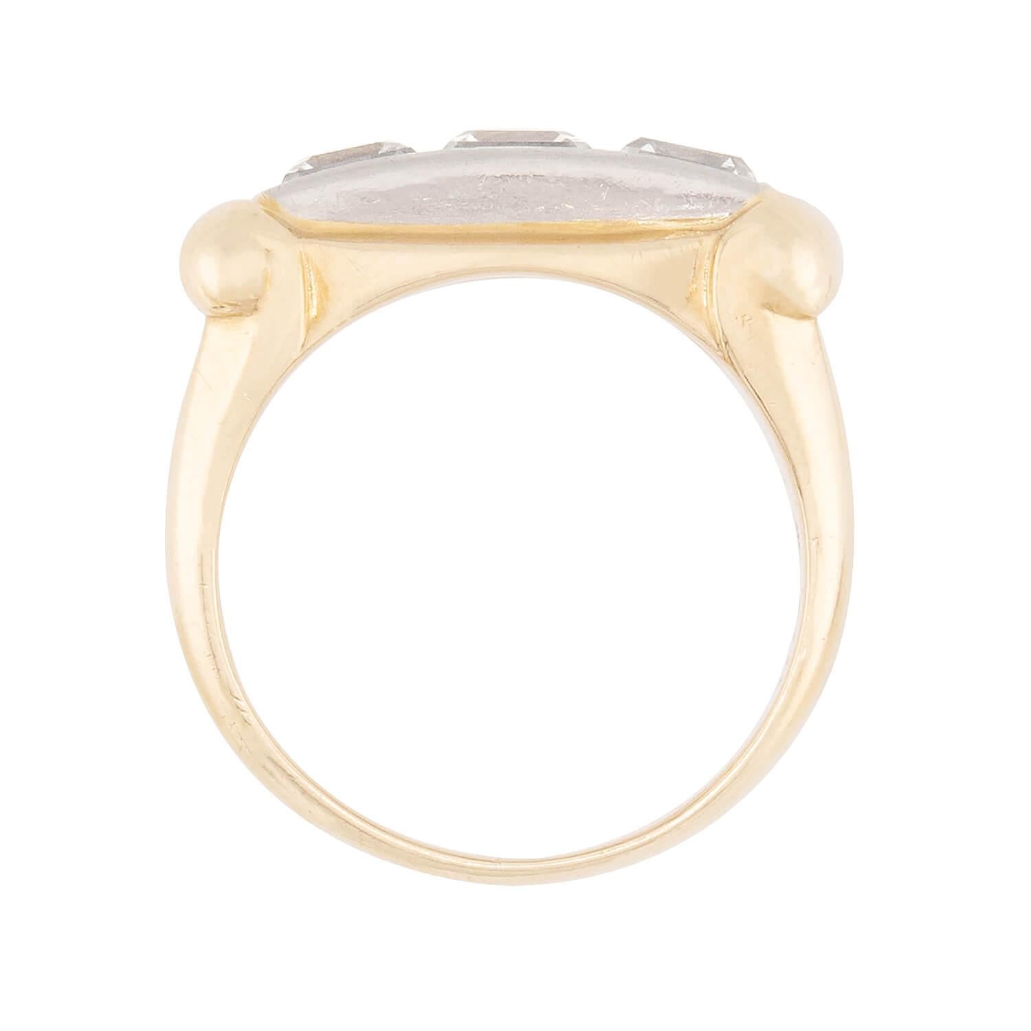 Retro 14k & Palladium Diamond Three Stone Ring