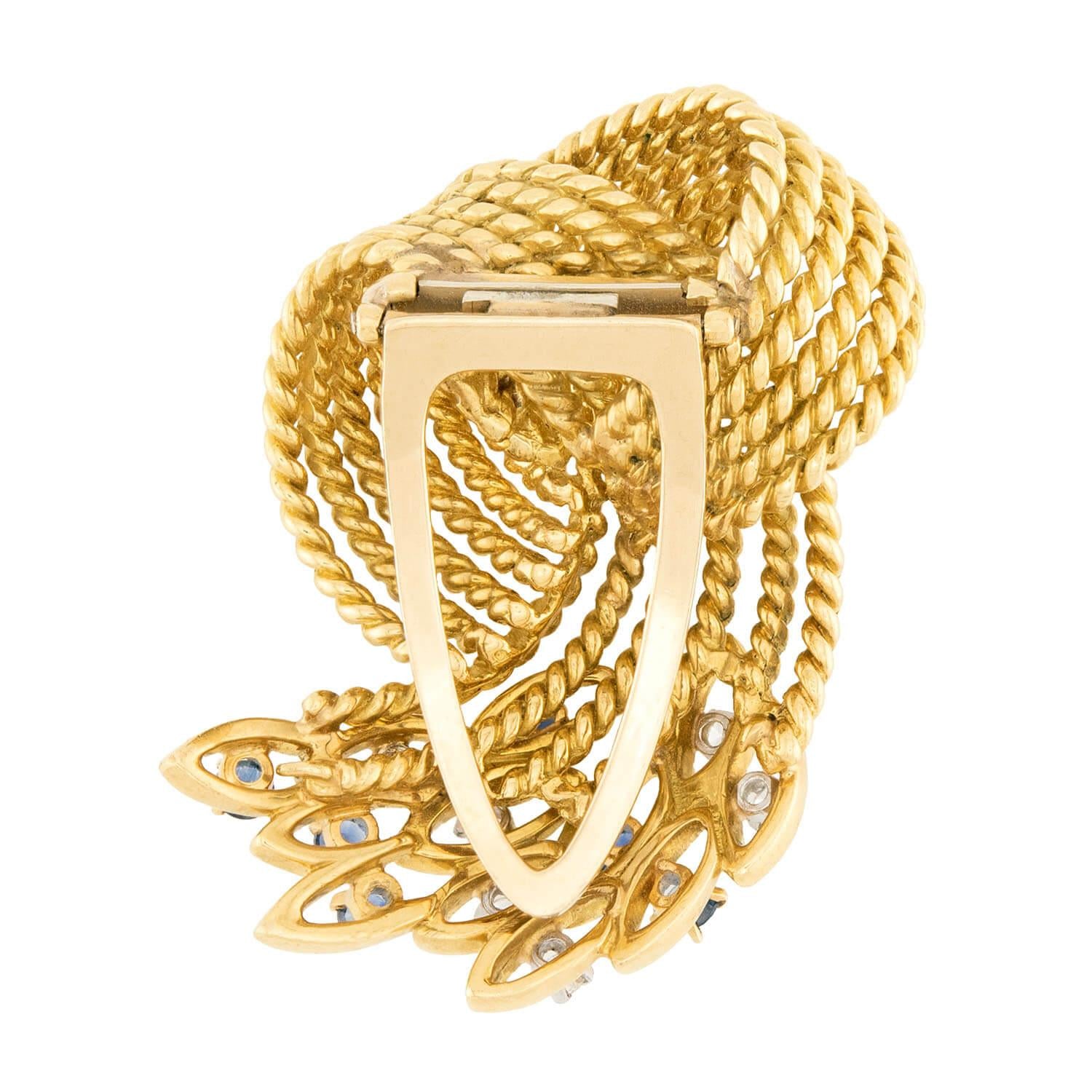 CARTIER Estate 14k Diamond and Sapphire Pin