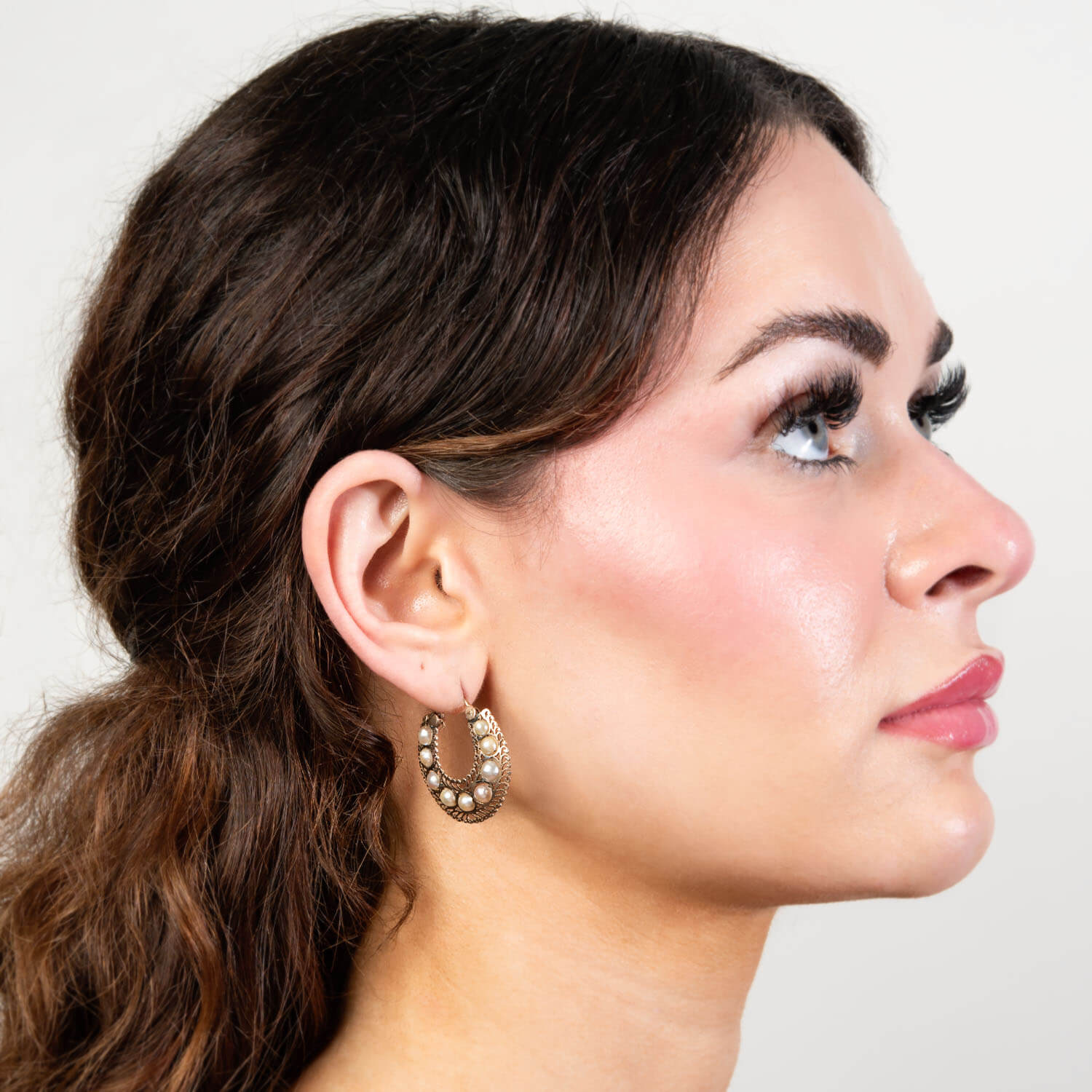 Victorian 14k Pearl Hoop Earrings