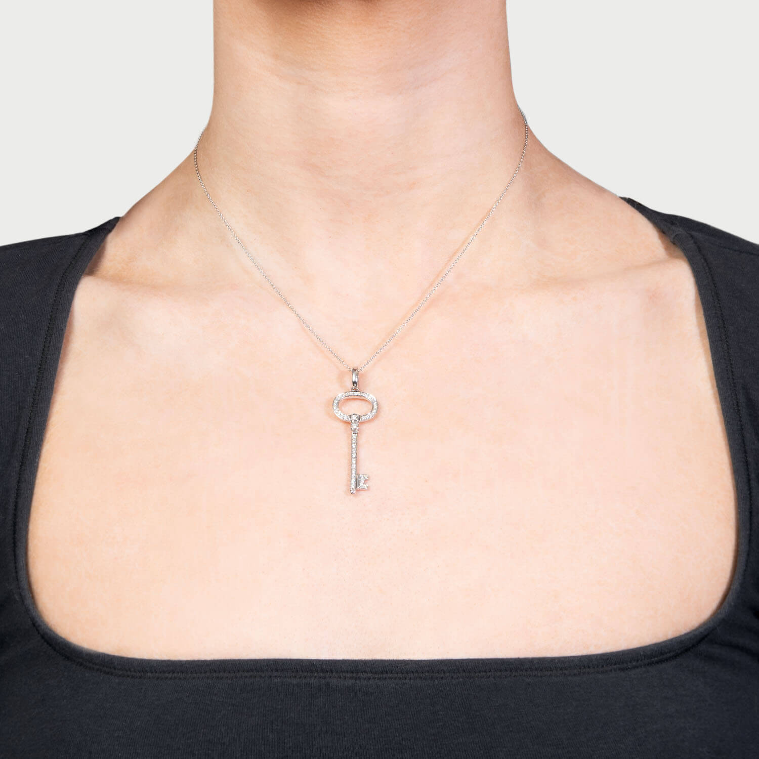 Estate 18k Diamond Key Pendant Necklace