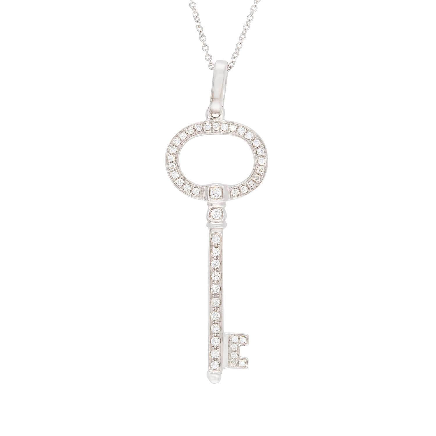 Estate 18k Diamond Key Pendant Necklace