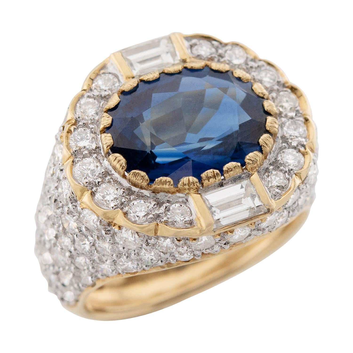 Estate 18k Sapphire and Diamond Cocktail Ring