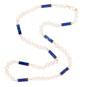 Estate 14k Pearl and Lapis Lazuli Bead Necklace