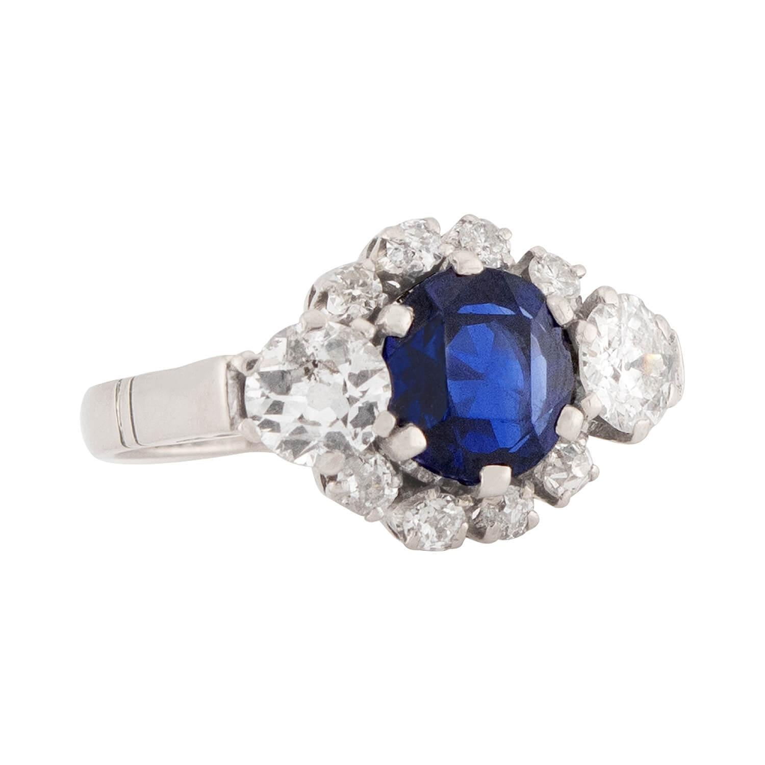 Art Deco 14k AGL Sapphire and Diamond Ring