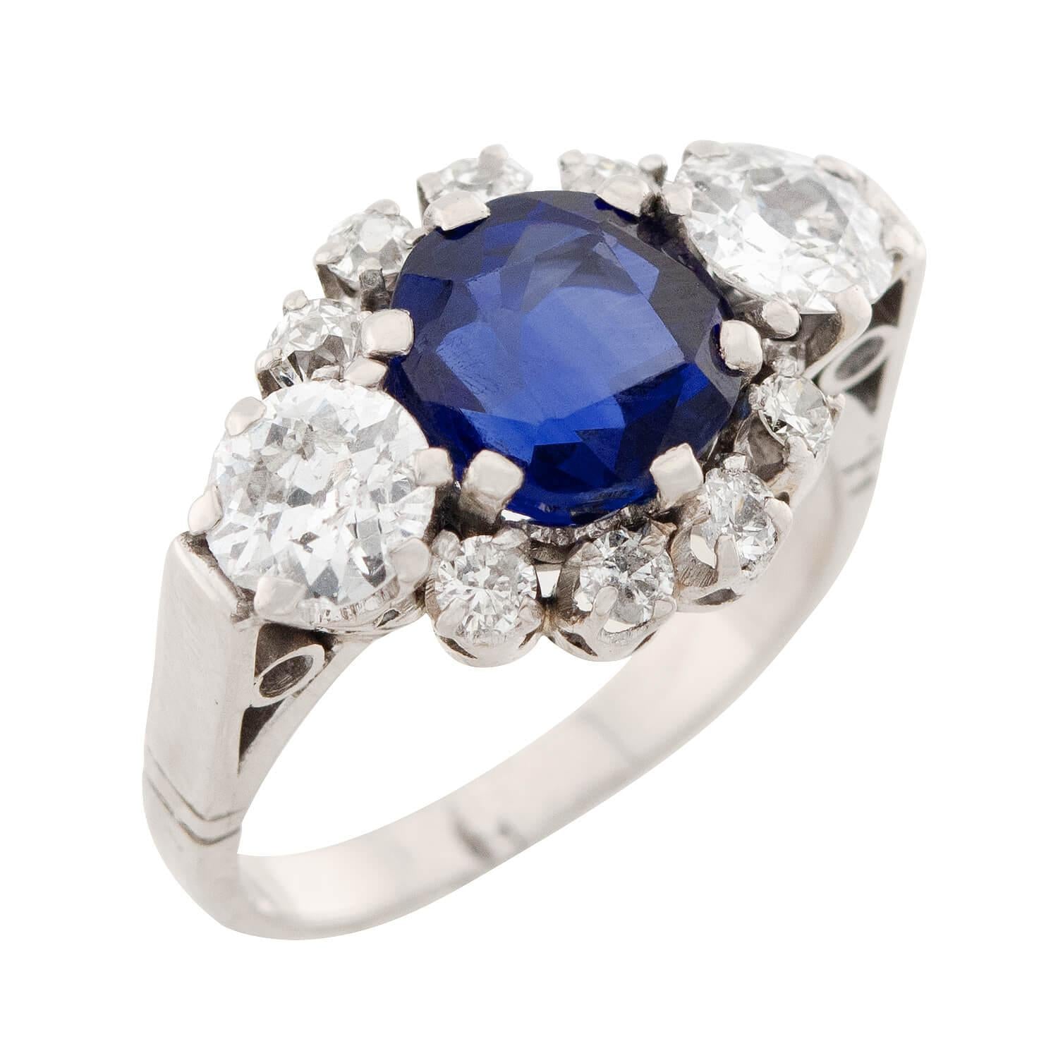 Art Deco 14k AGL Sapphire and Diamond Ring