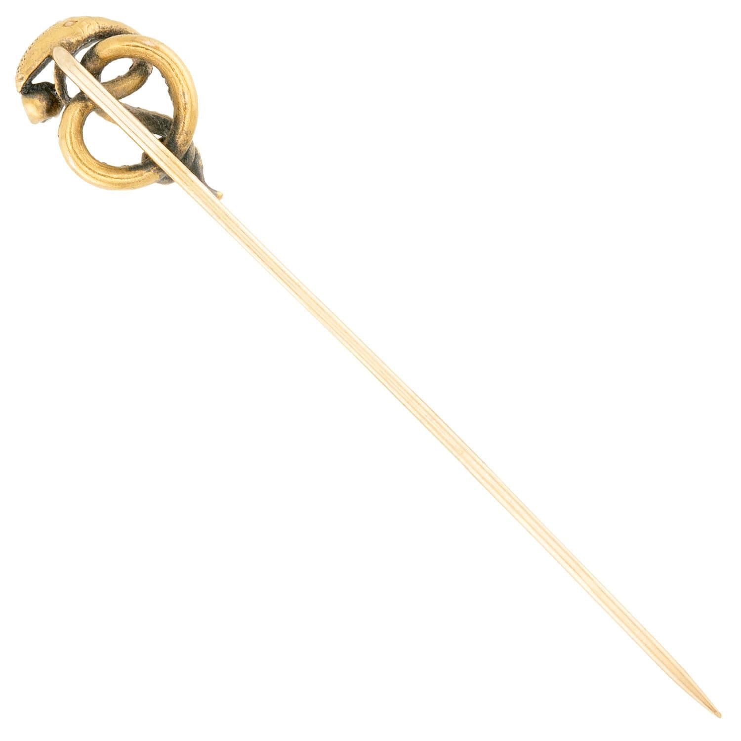 Victorian 14k Diamond Snake Motif Stick Pin