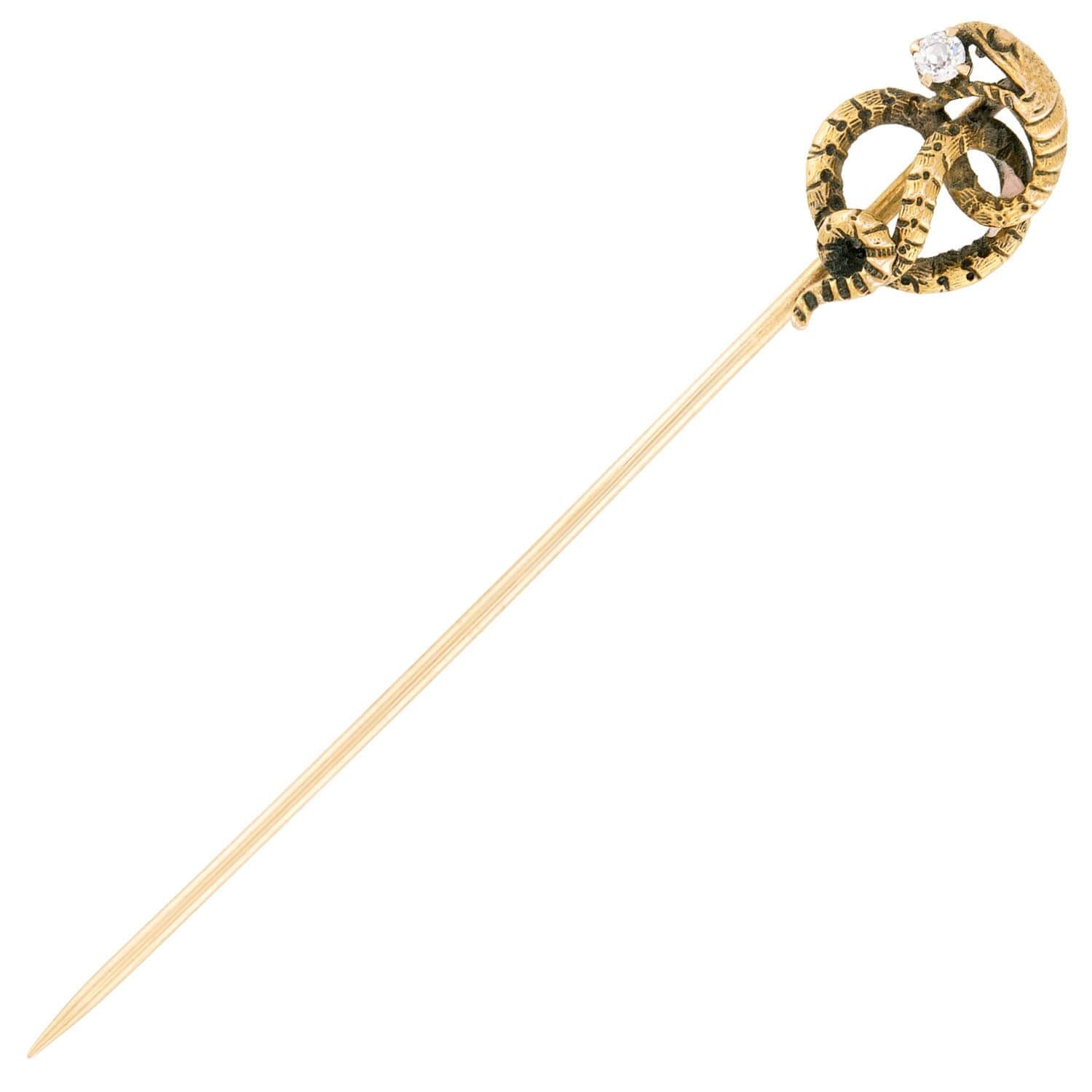 Victorian 14k Diamond Snake Motif Stick Pin