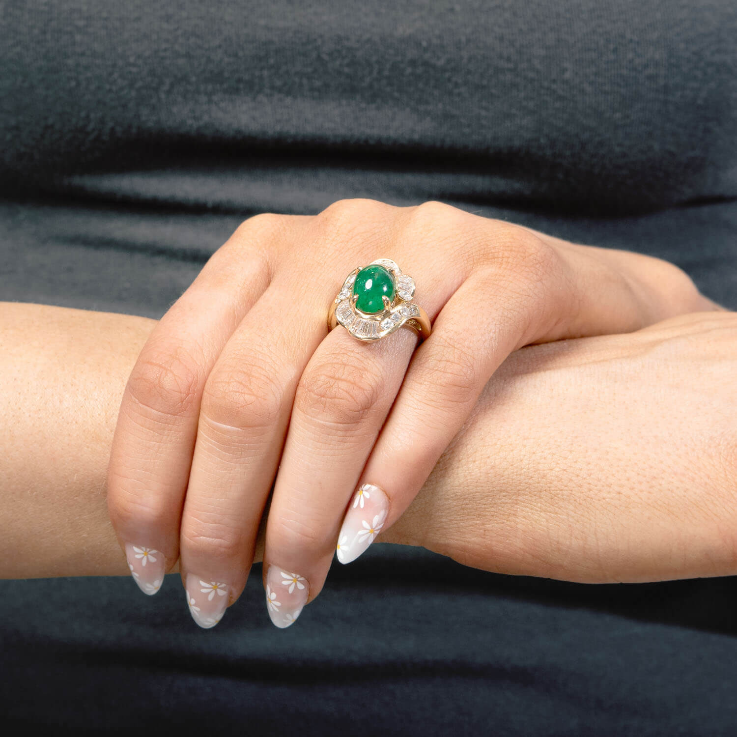 Estate 14k Emerald and Diamond Halo Ring