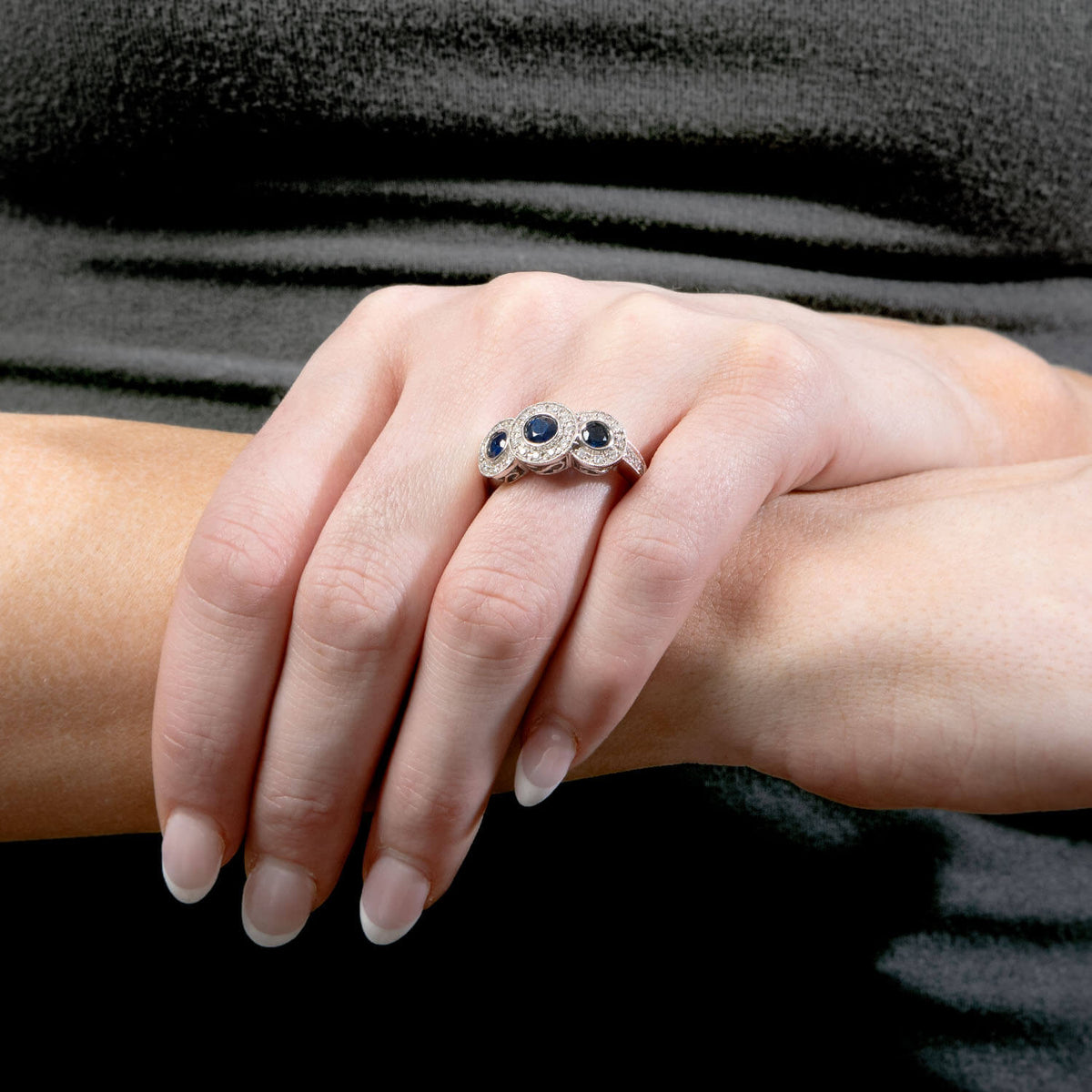 Estate 14K Sapphire & Diamond 3 Stone Ring