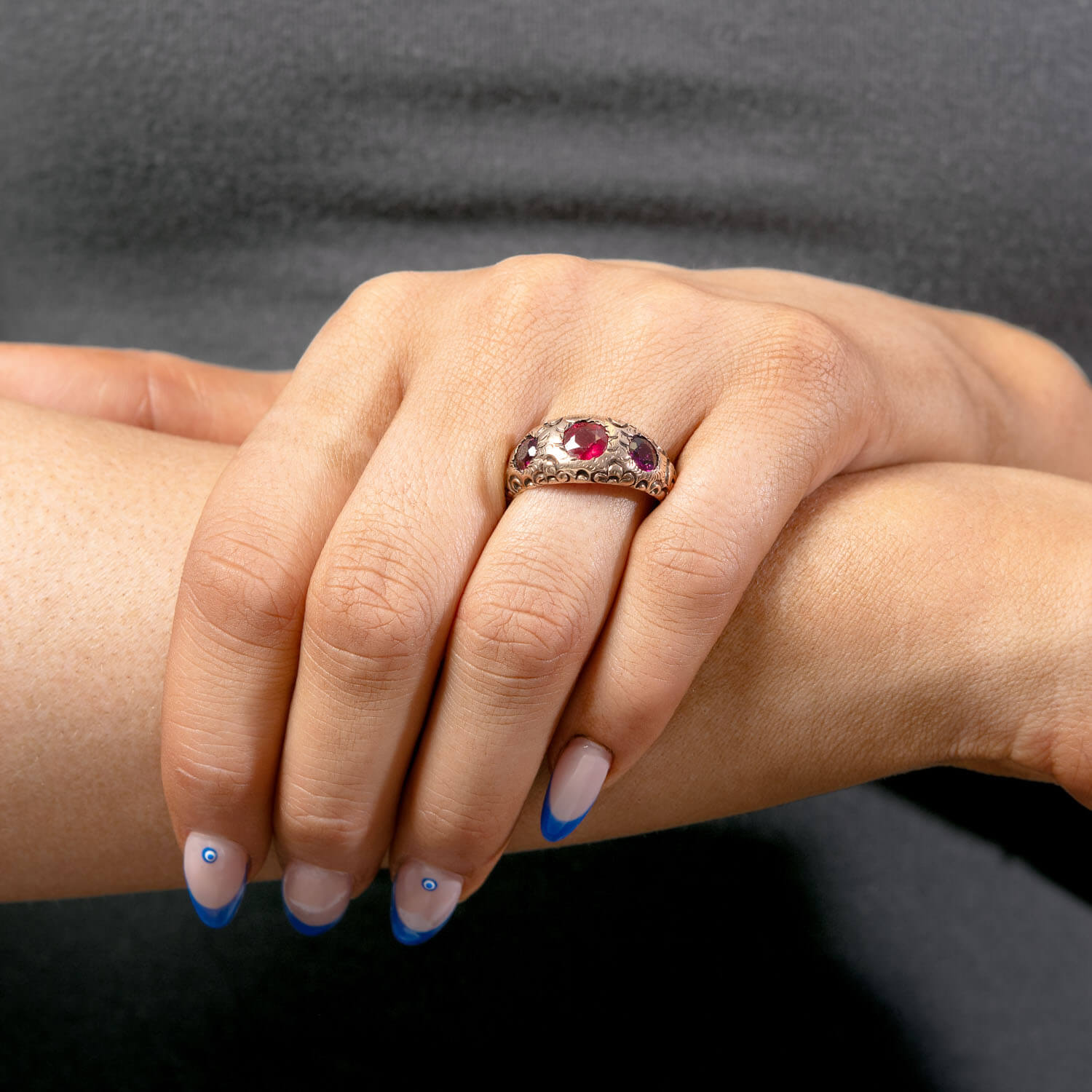 Victorian 14k Garnet & Red Spinel Three Stone Ring