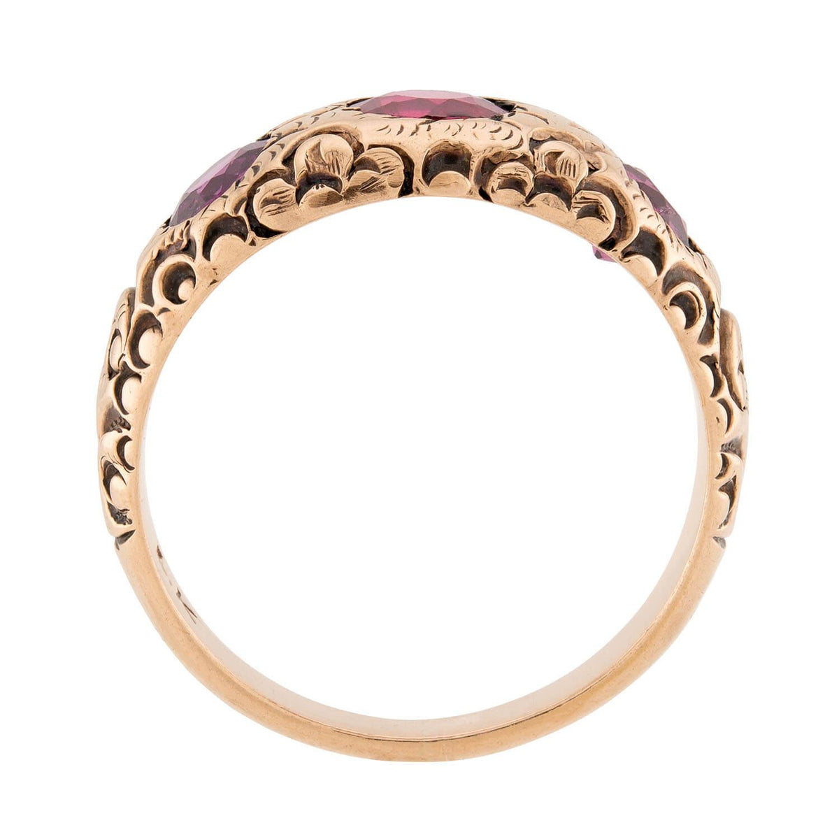 Victorian 14k Garnet Three Stone Ring