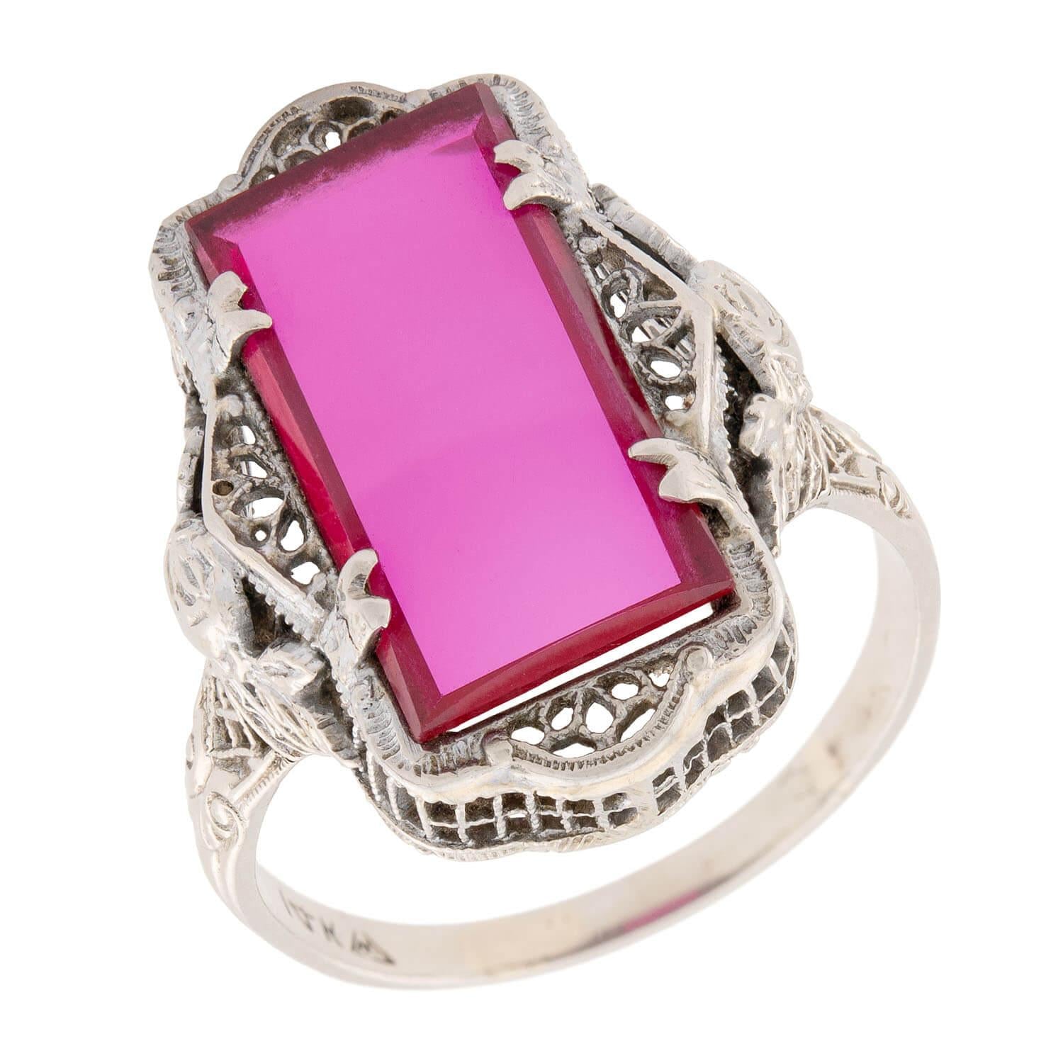 Art Deco 14k Pink Glass Ring