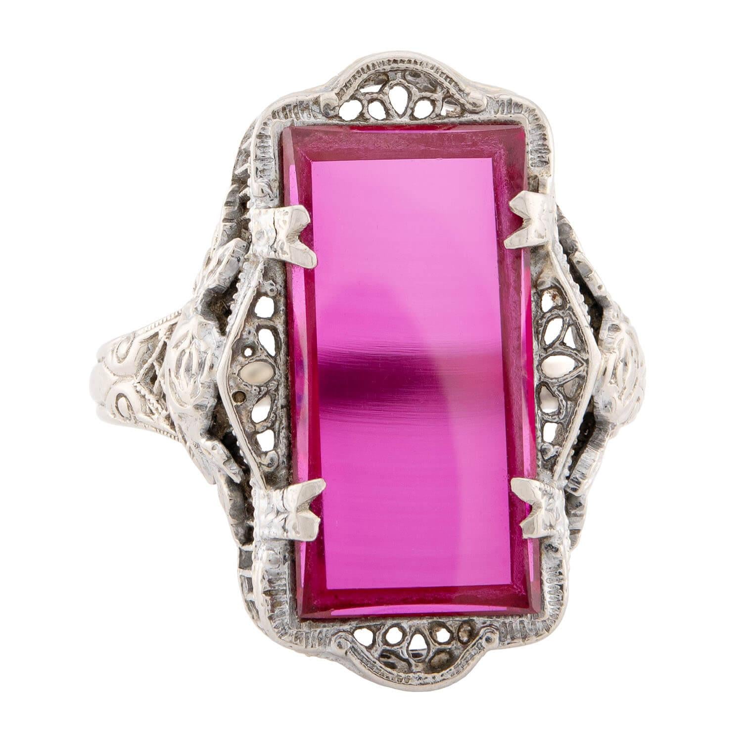 Art Deco 14k Pink Glass Ring