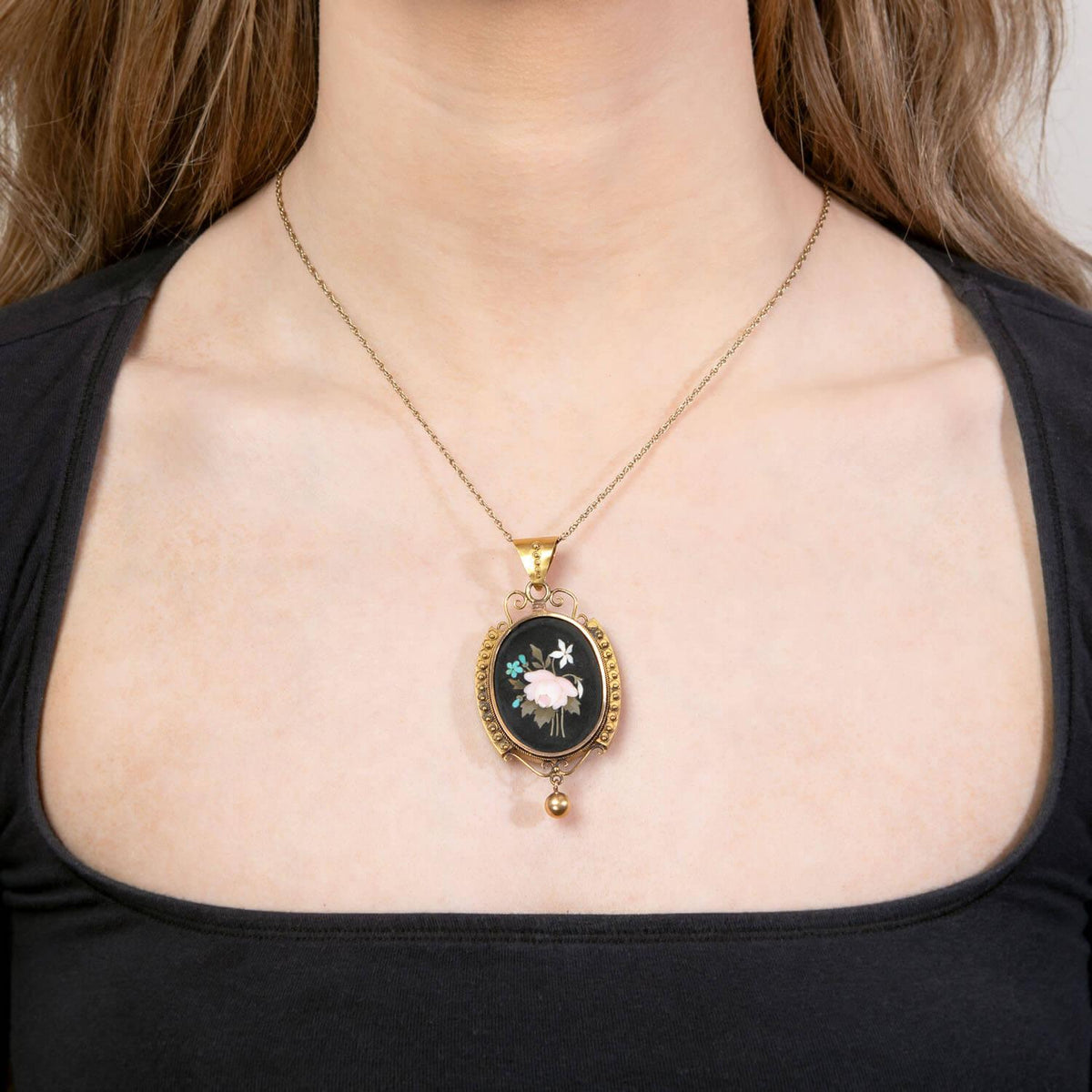 Victorian 14k Pietra Dura Pendant