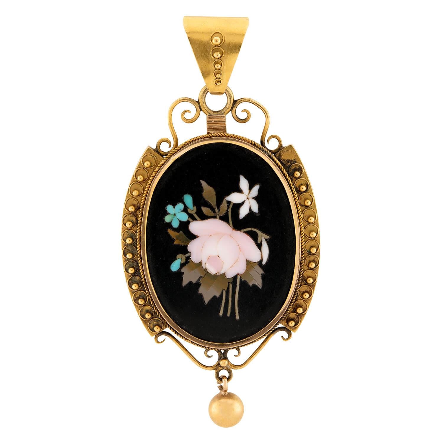 Victorian 14k Pietra Dura Pendant