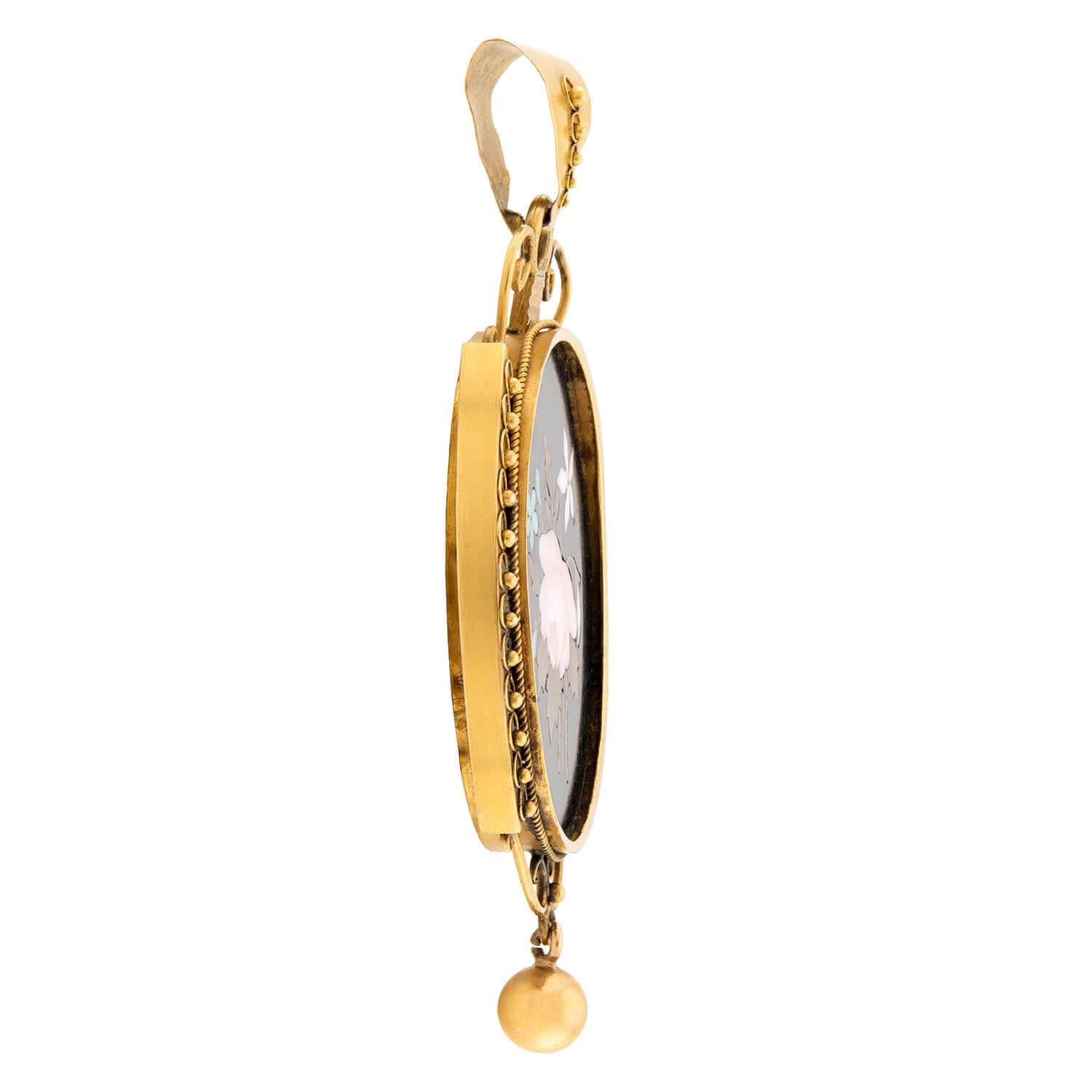 Victorian 14k Pietra Dura Pendant