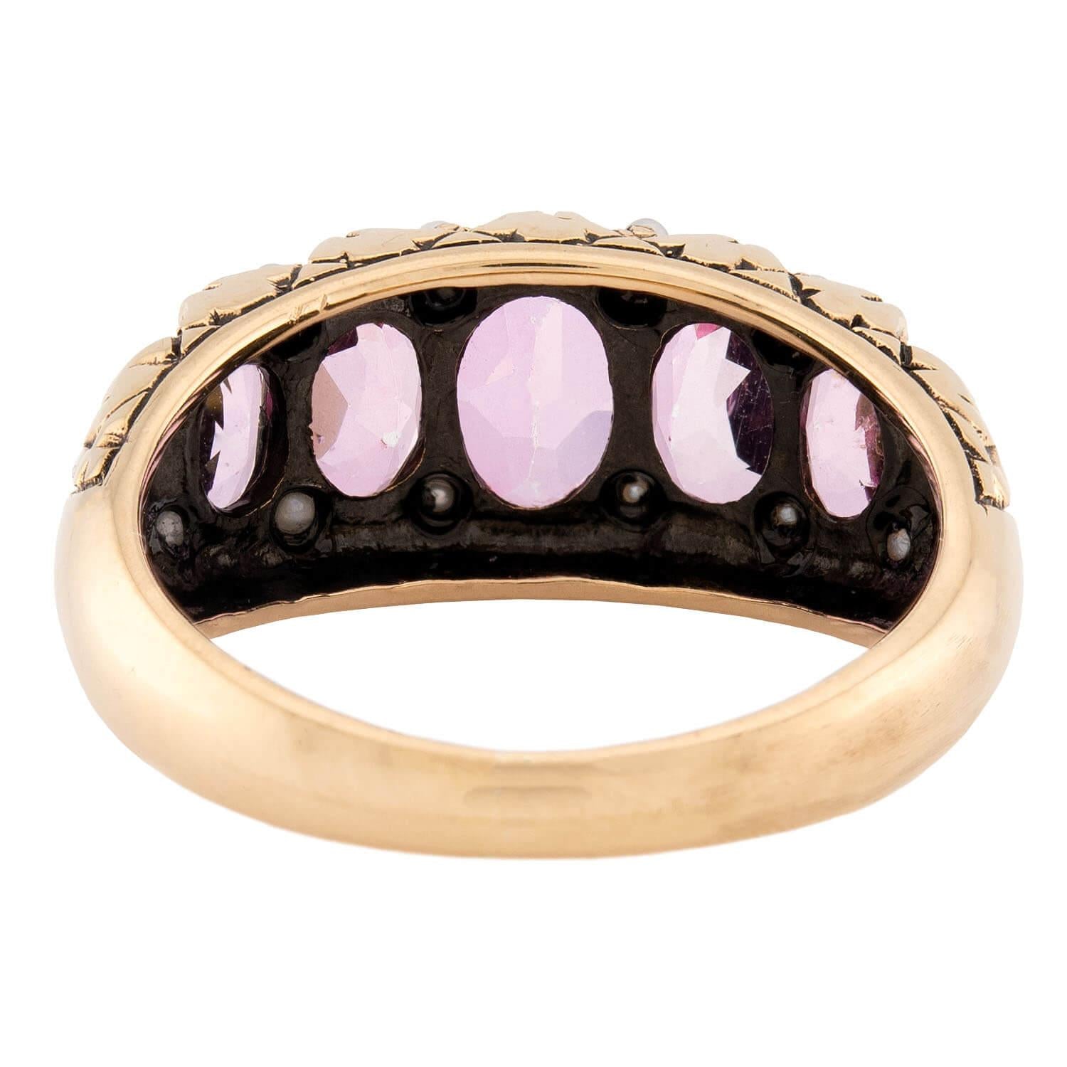 Victorian 14k Spinel and Pearl Ring
