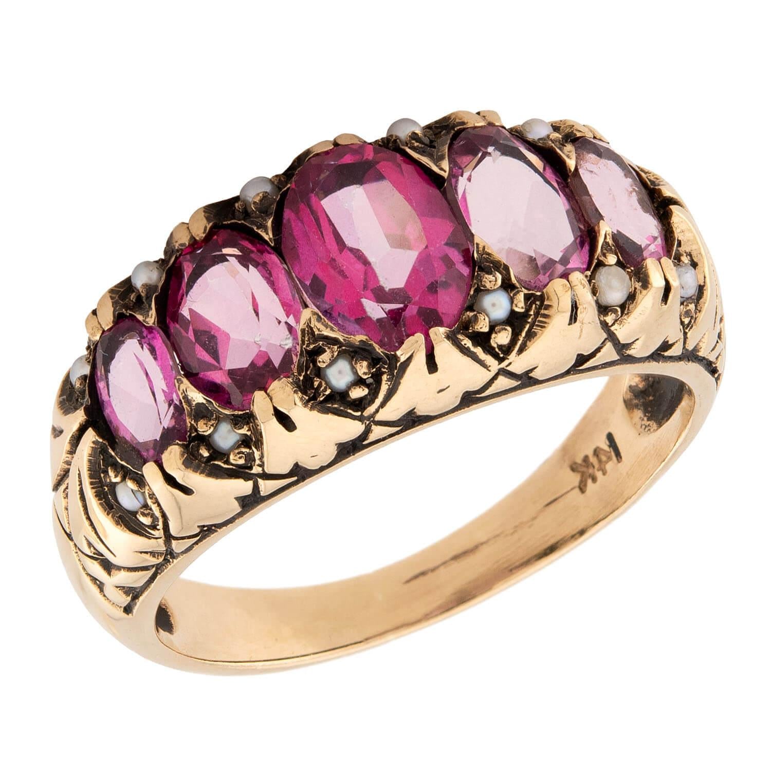 Victorian 14k Spinel and Pearl Ring