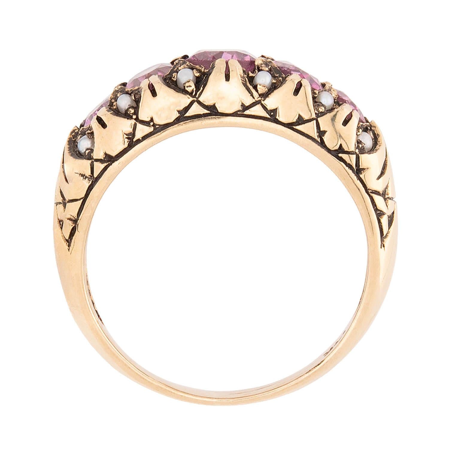 Victorian 14k Spinel and Pearl Ring