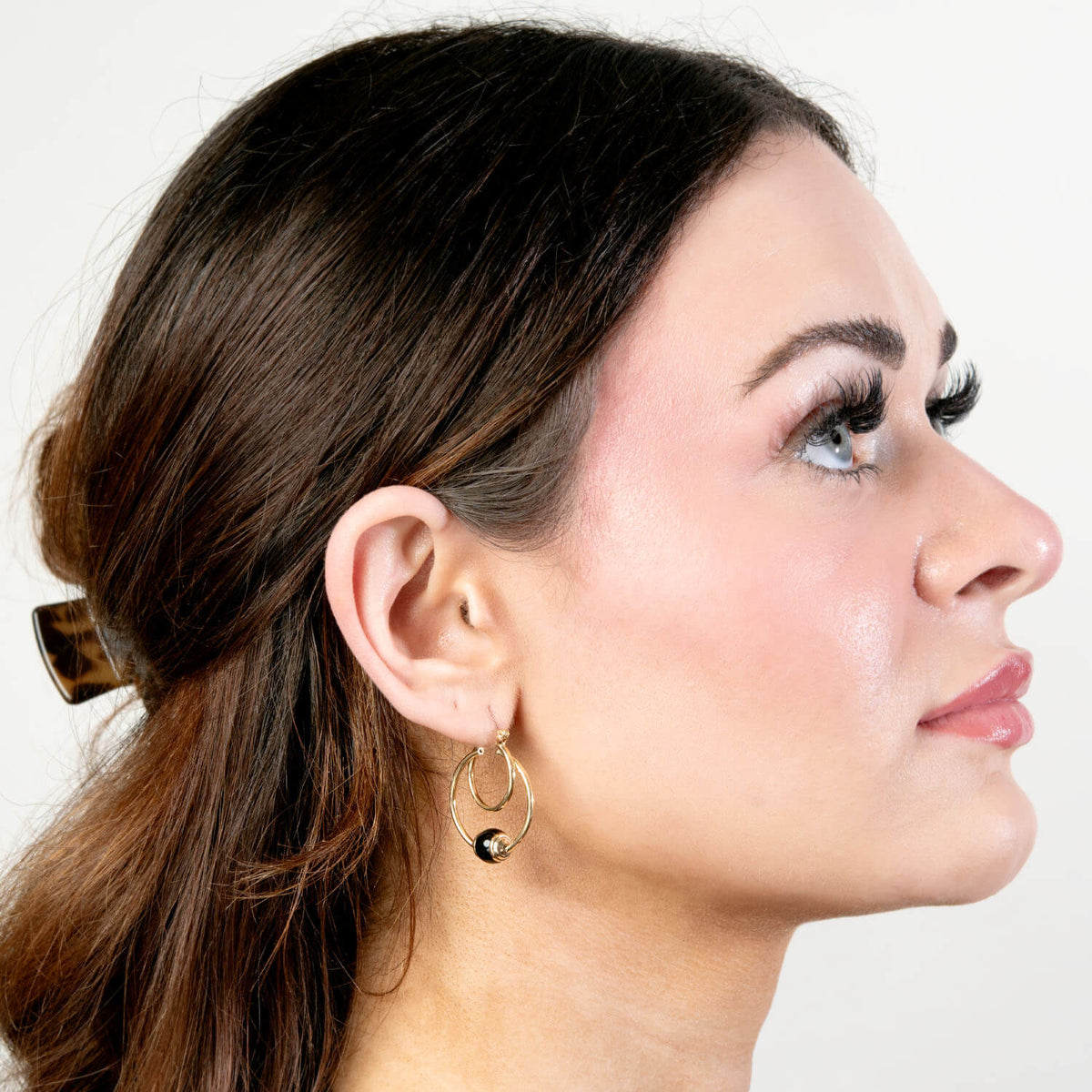 Estate 14k Onyx Double Hoop Earrings