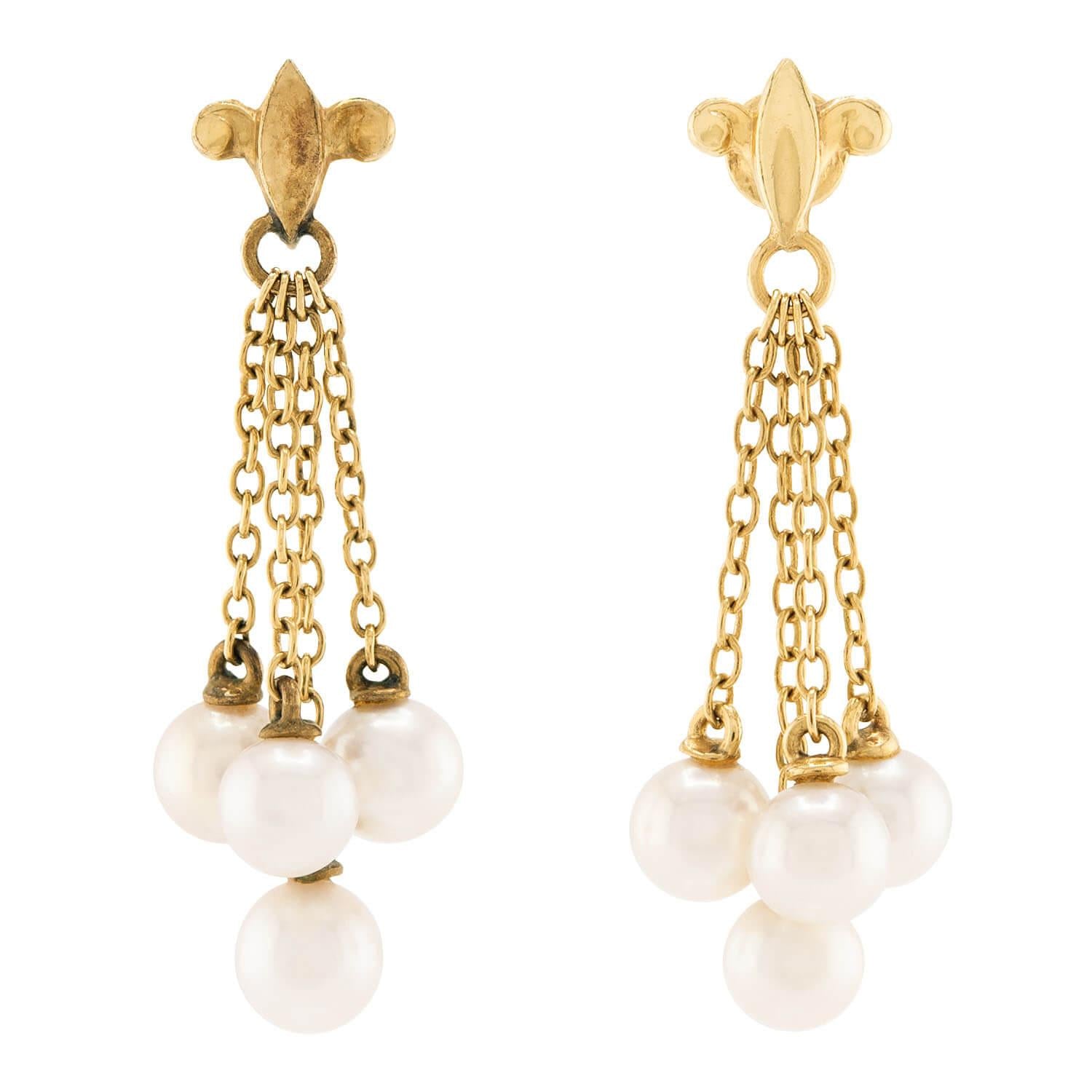 Estate 14k Pearl Chain Earrings