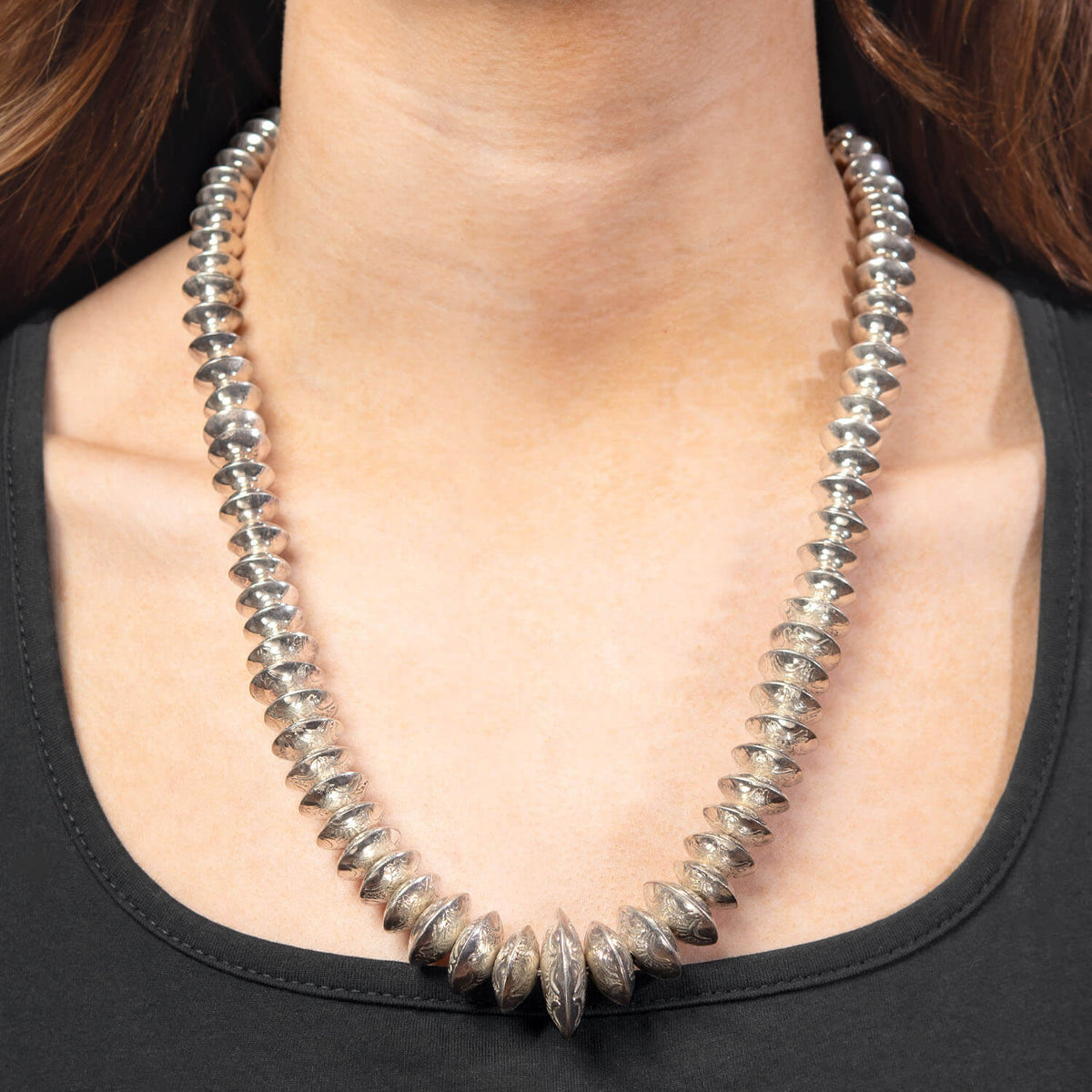Vintage Native American Sterling Silver Conch Bead Necklace