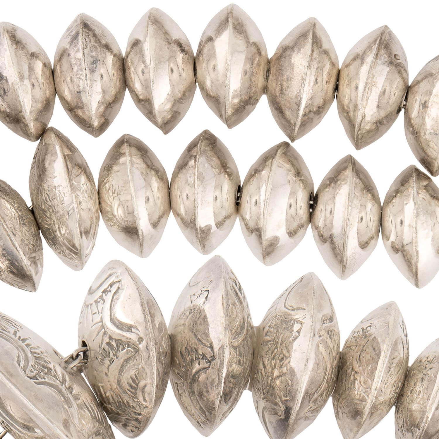 Vintage Native American Sterling Silver Conch Bead Necklace