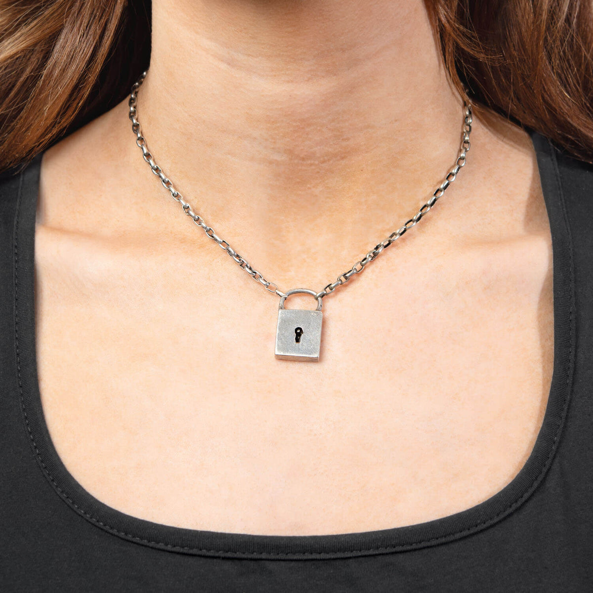 Victorian Sterling Silver Padlock Pendant Necklace