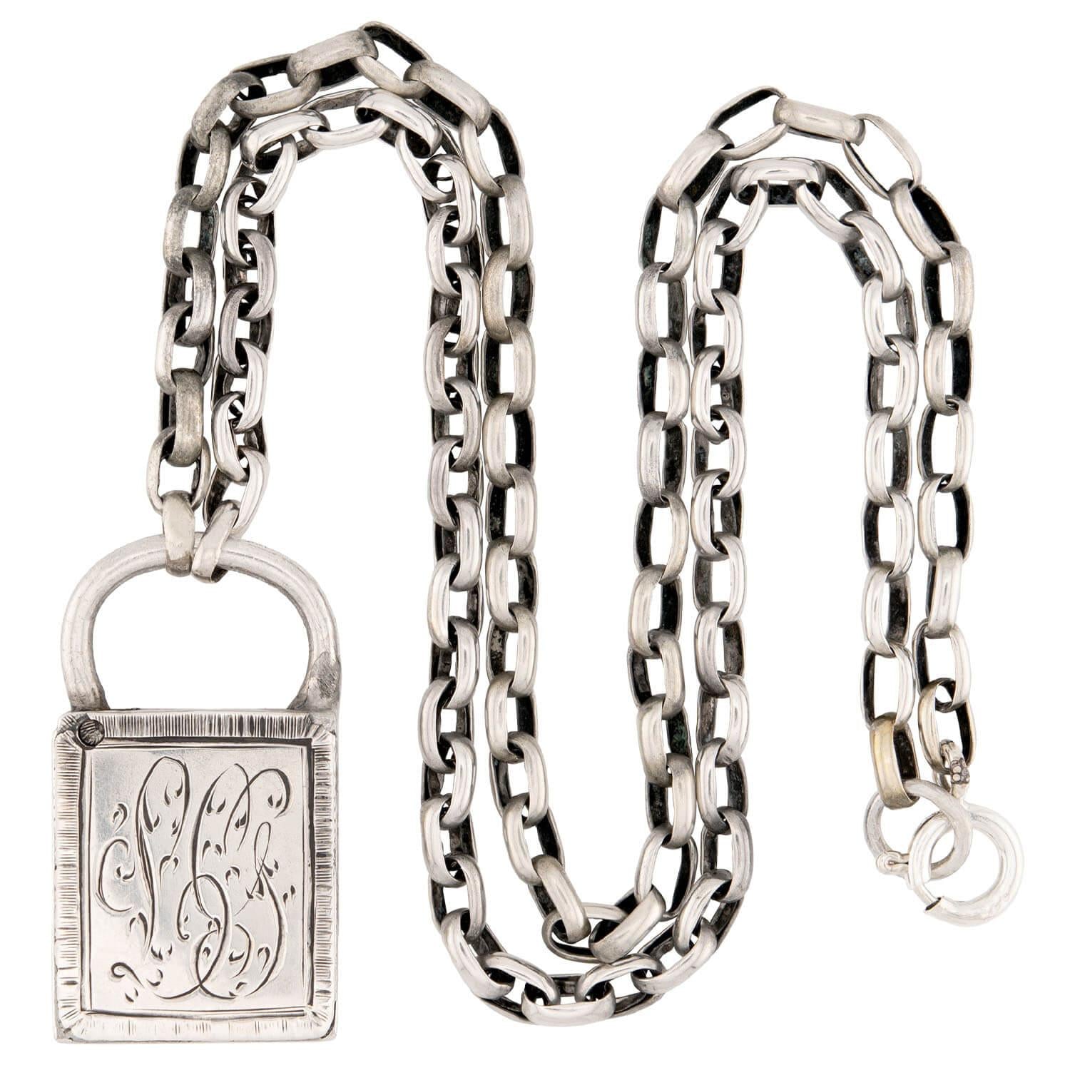 Victorian Sterling Silver Padlock Pendant Necklace