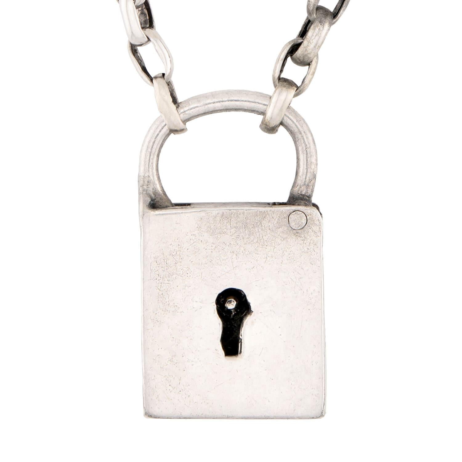 Victorian Sterling Silver Padlock Pendant Necklace