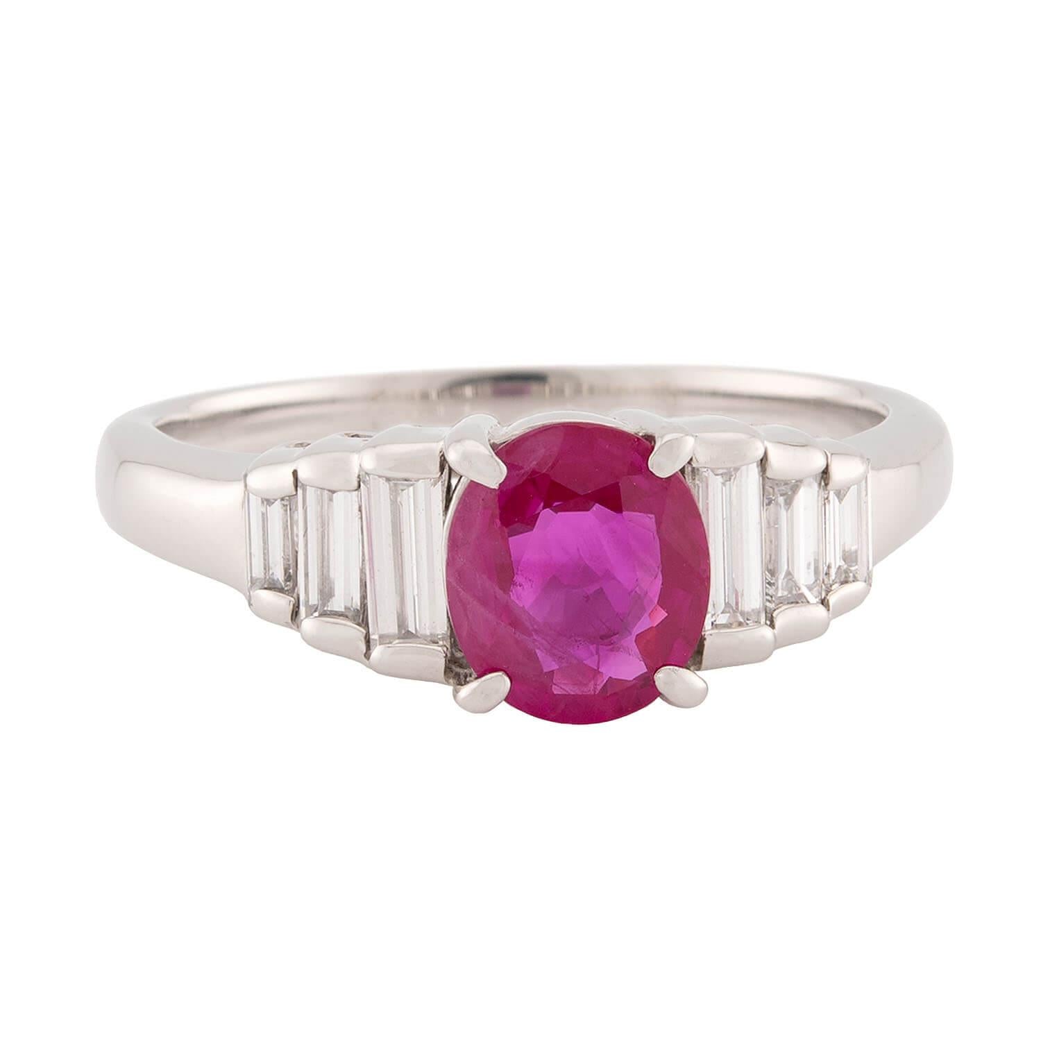 Estate Platinum GIA Ruby and Diamond Ring